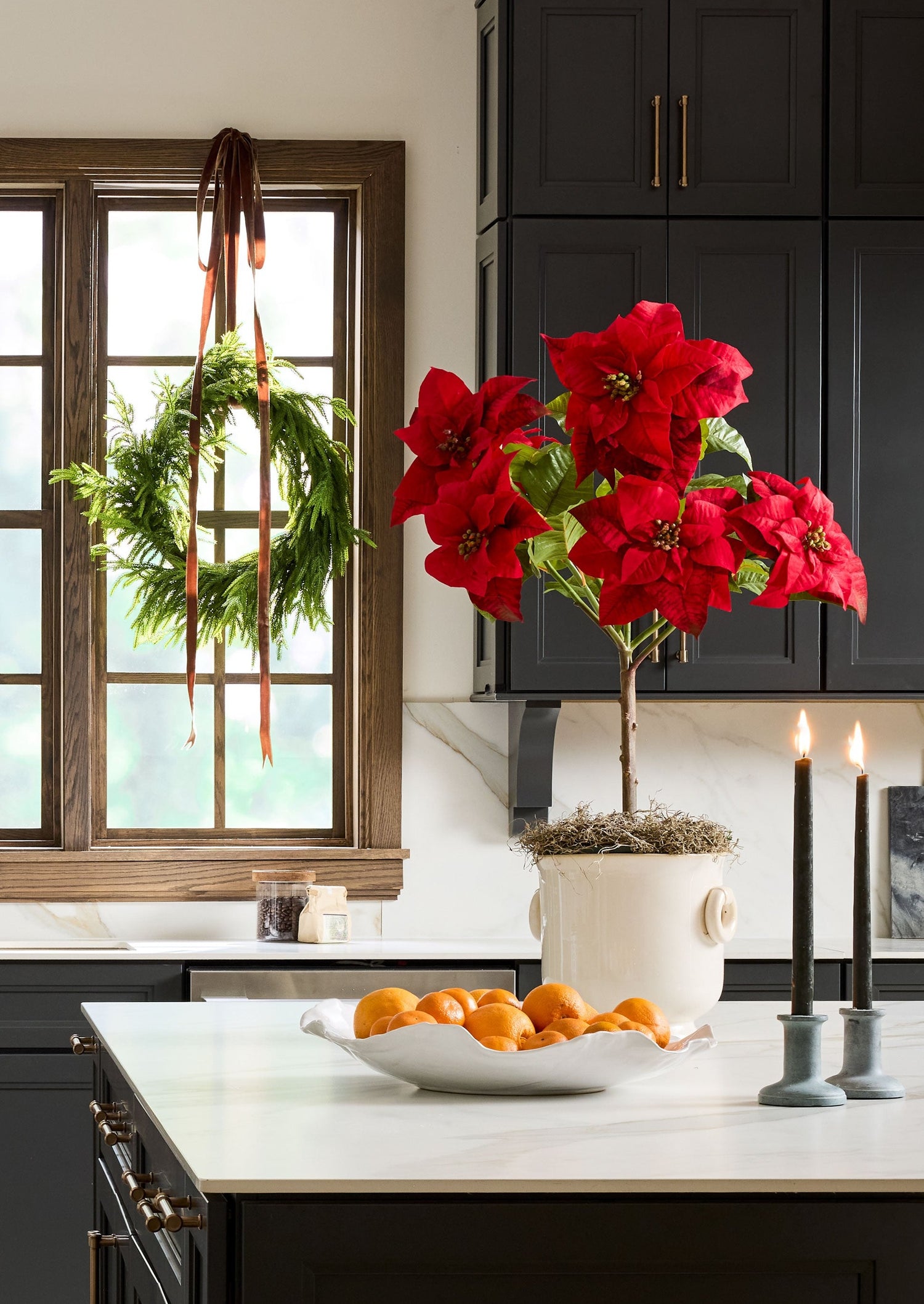 Decorative Cache Pot with Faux Poinsettia