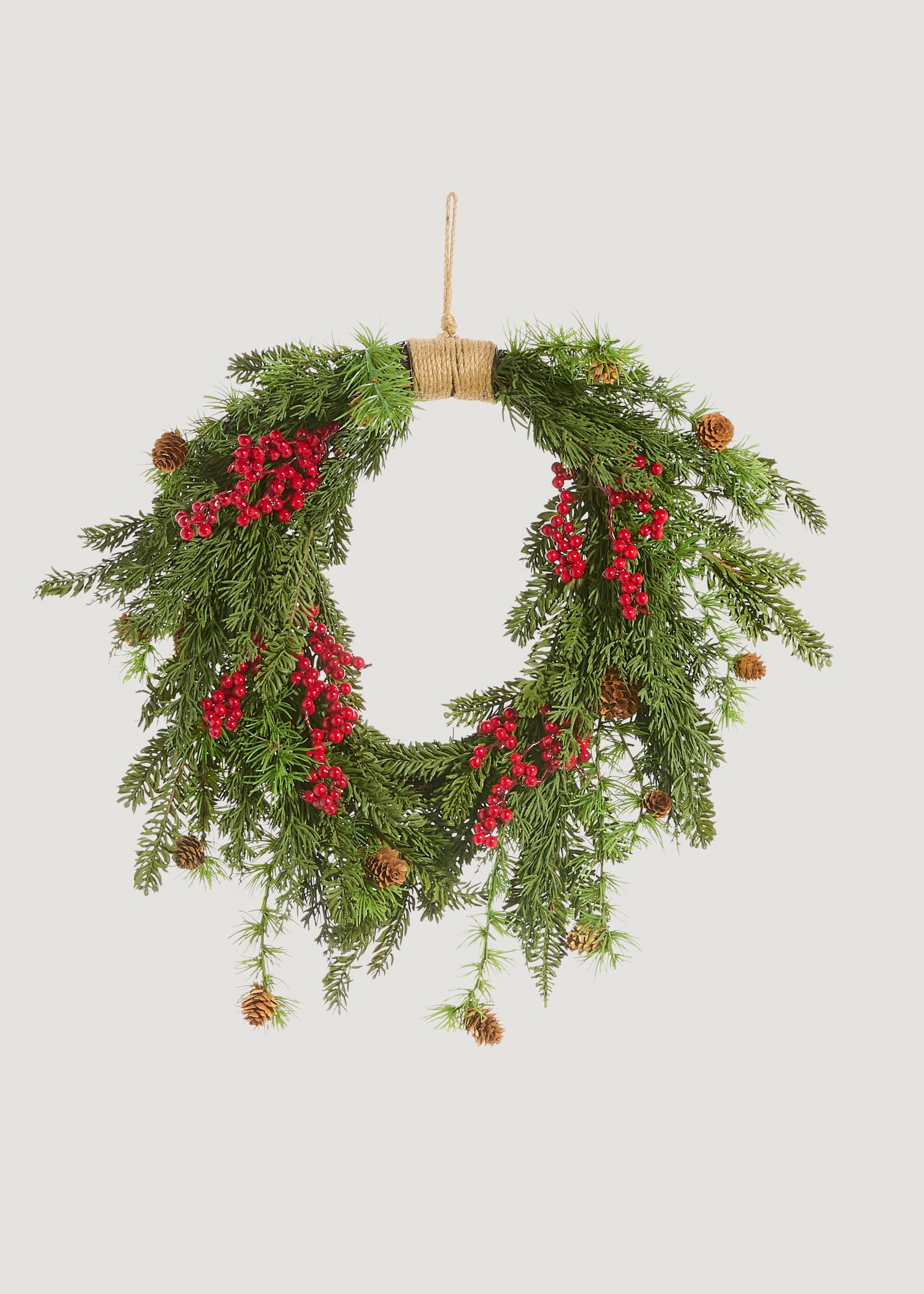 Faux Cedar and Red Berry Wreath with Pine Cones