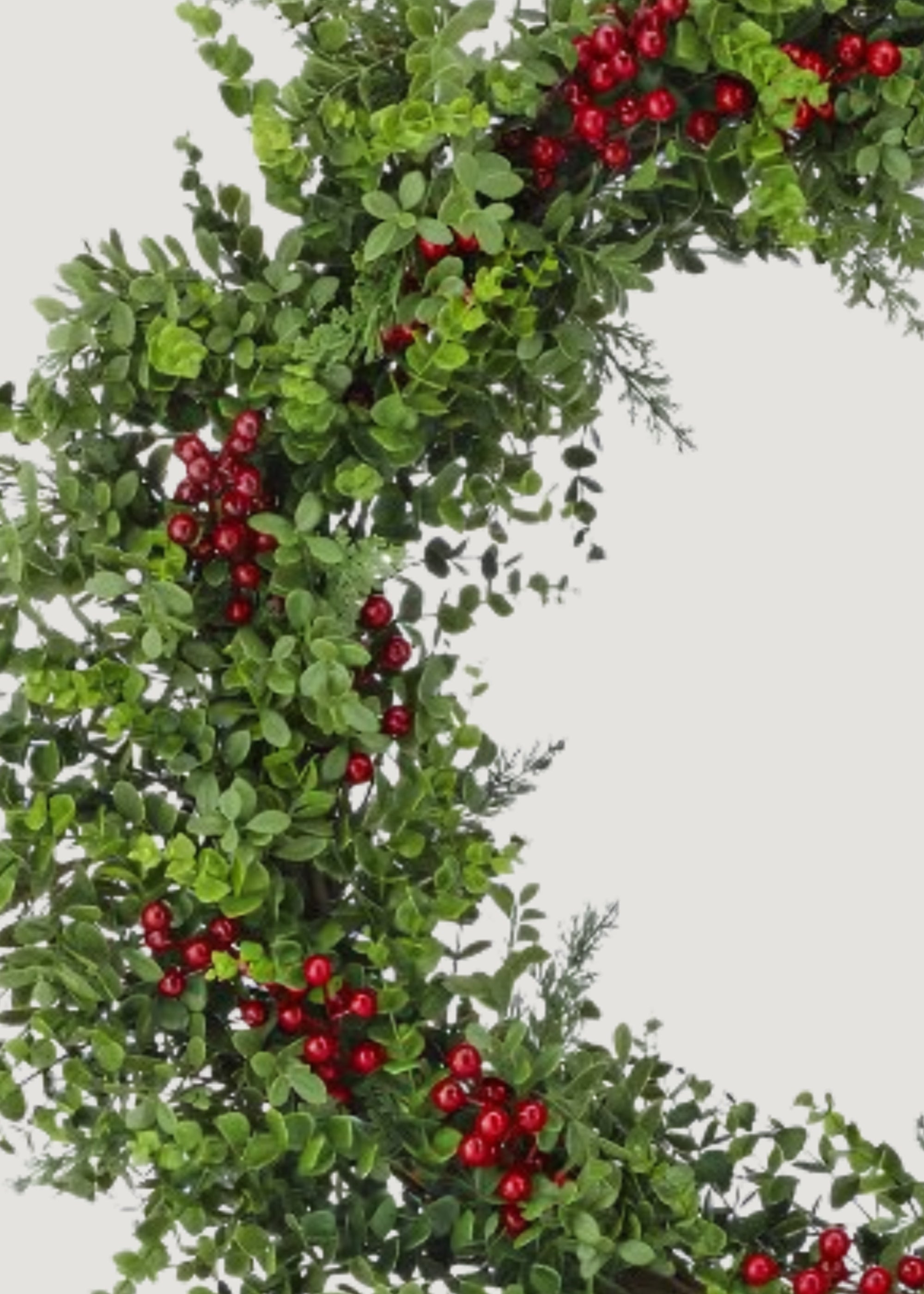 Close-up of Eucalyptus and Red Berry Wreath