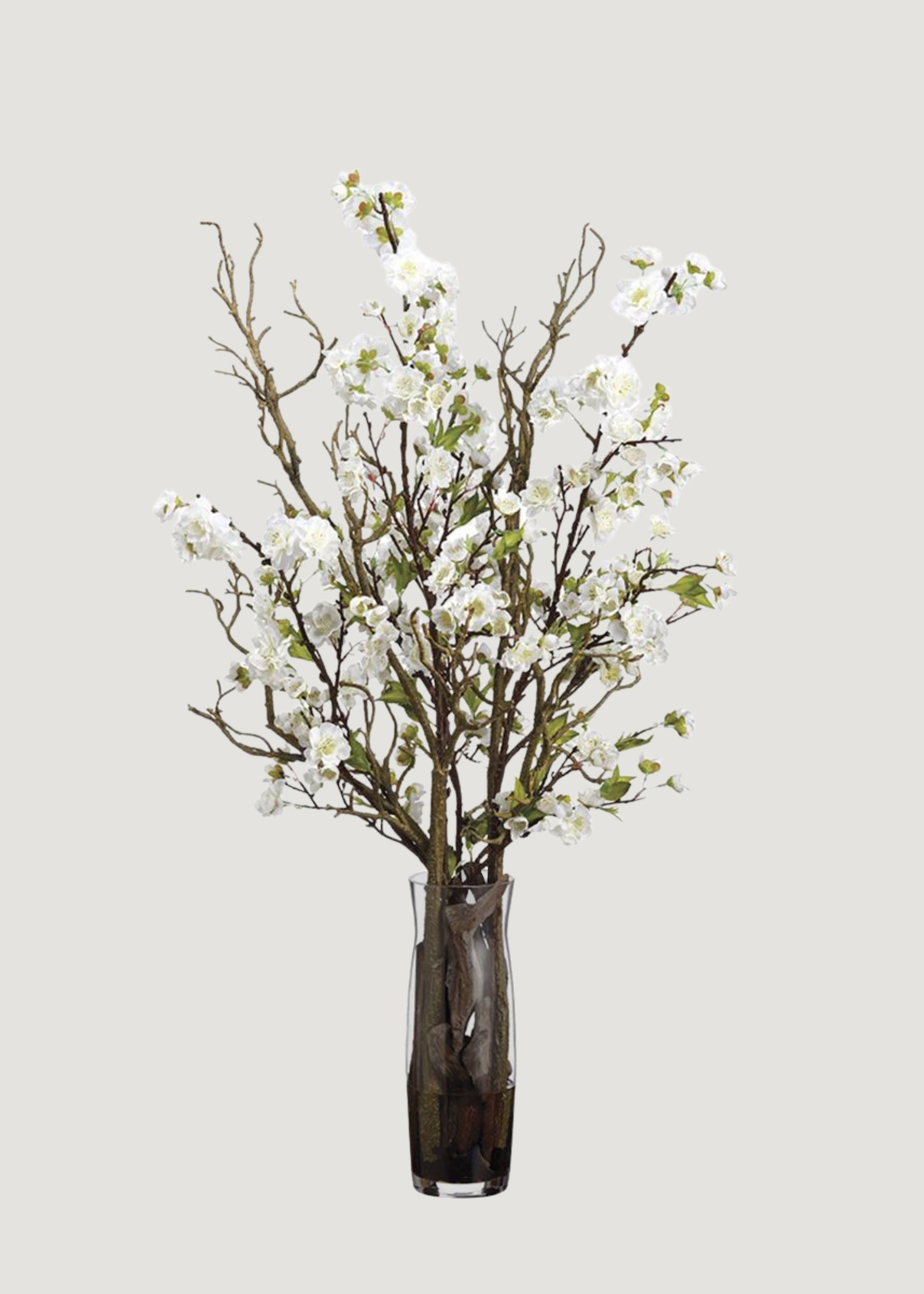 Large Fake Cherry Blossom Branch Arrangement in Glass Vase