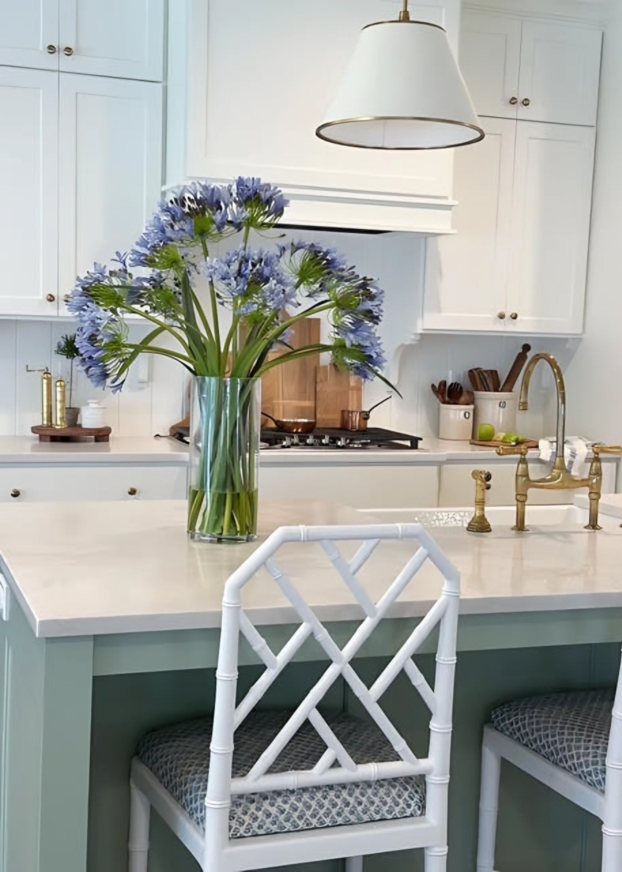 Blue Faux Agapanthus Flower Arrangement in Glass Vase - 31"