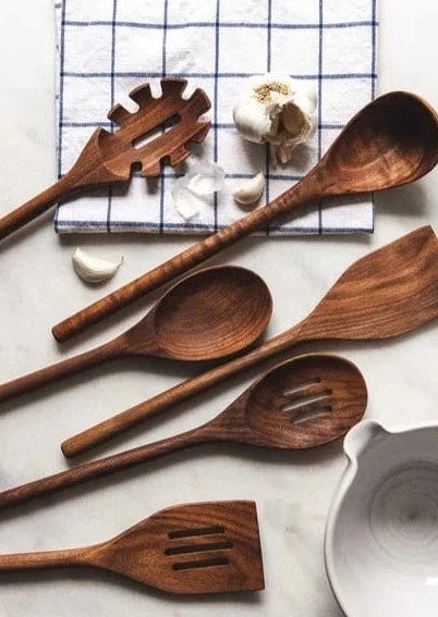 Afloral Kitchen Accents Set of 6 Walnut Wood Essential Utensils