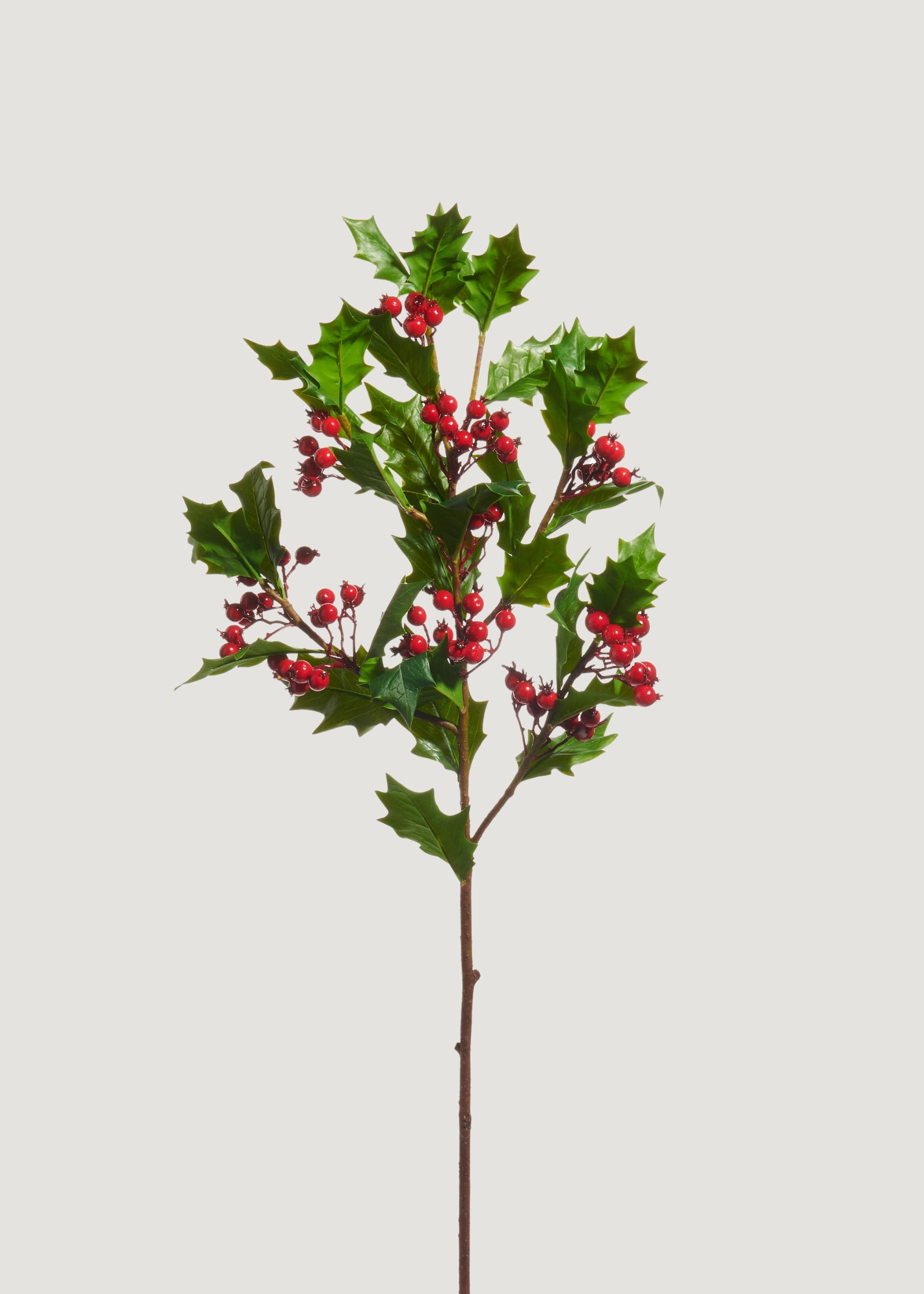 Fake Holly Leaves and Red Berries  Branch