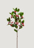 Fake Holly Leaves and Red Berries  Branch