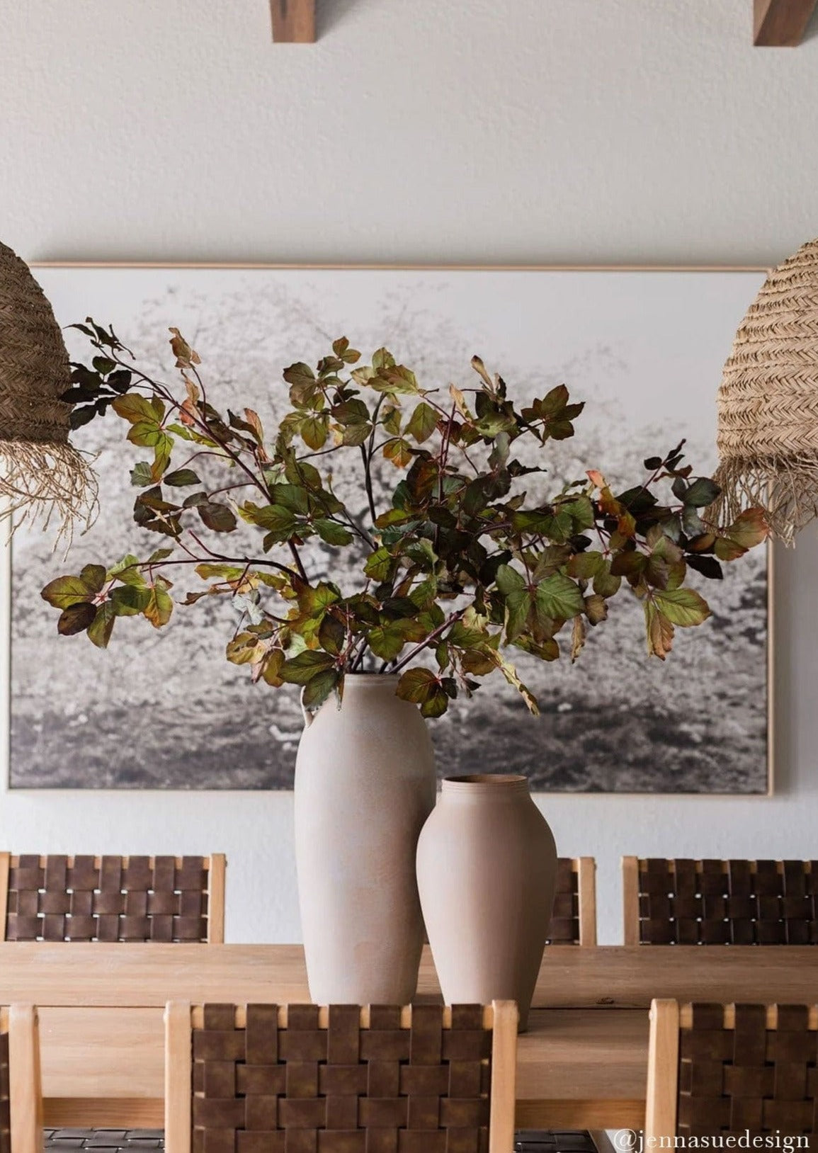 Tall Burgundy Green Faux Chestnut Leaf Branch - 47"