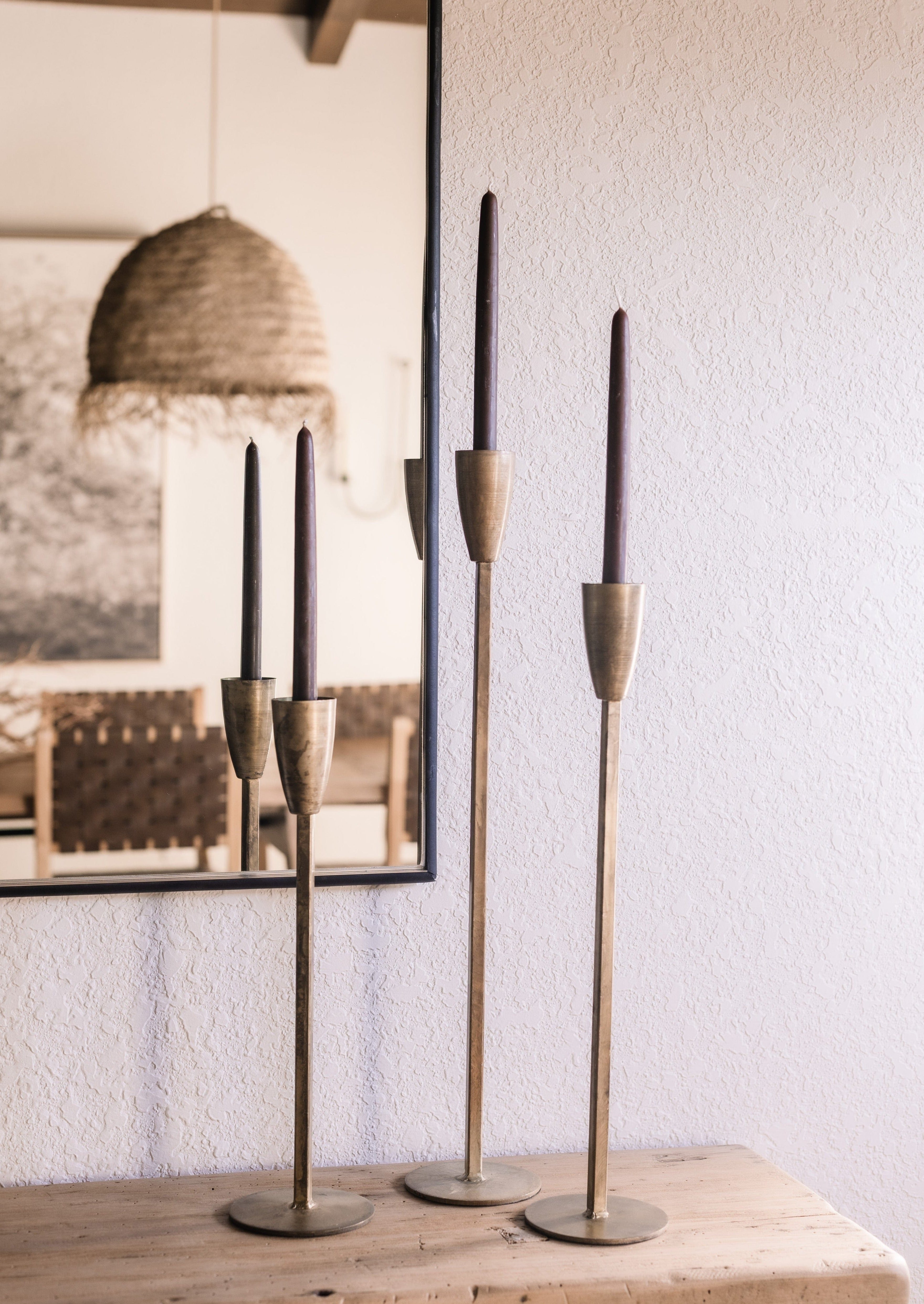 3 Gold Taper Candle Holders