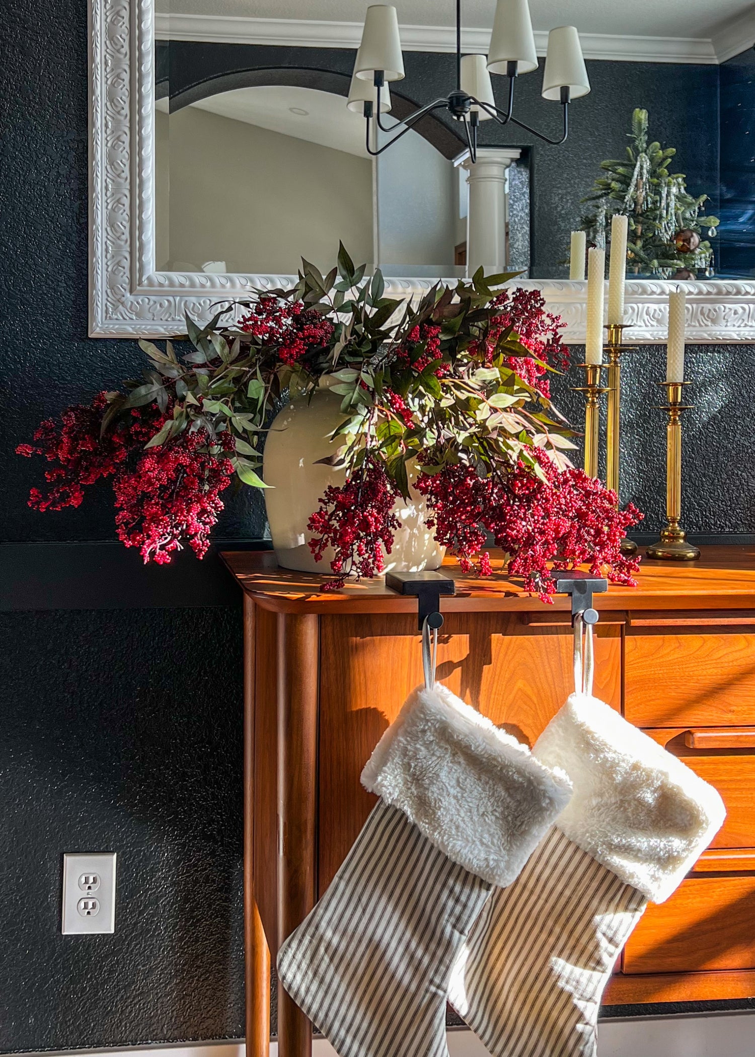Faux Nandina Berry Branches Decorated for Winter