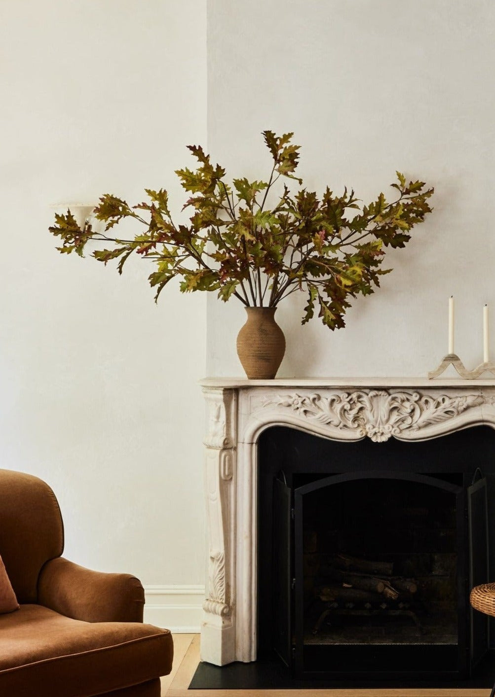 Afloral Artificial Fall Oak Branches in Clay Avery Vase