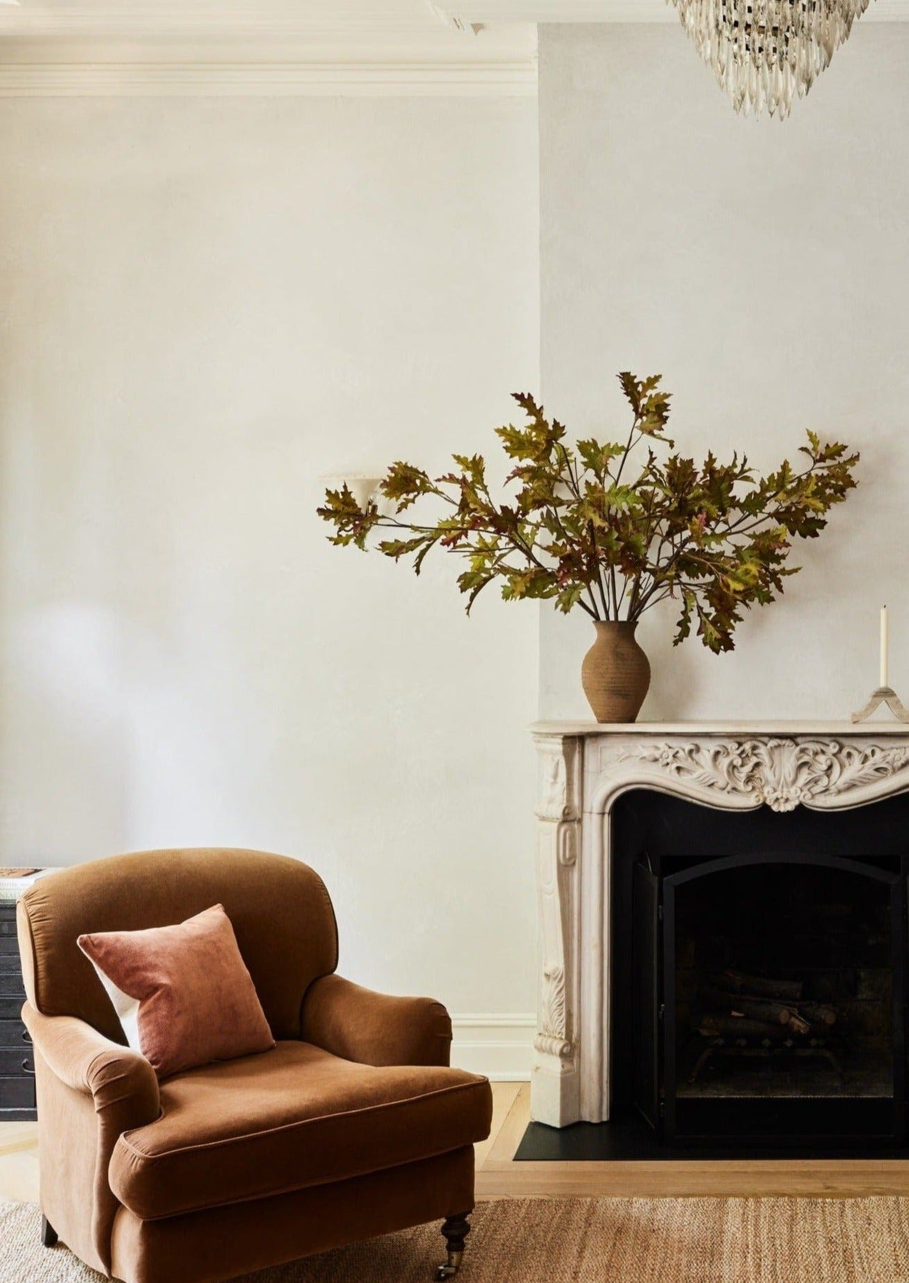 Afloral Artificial Fall Oak Branches in Handmade Clay Vase
