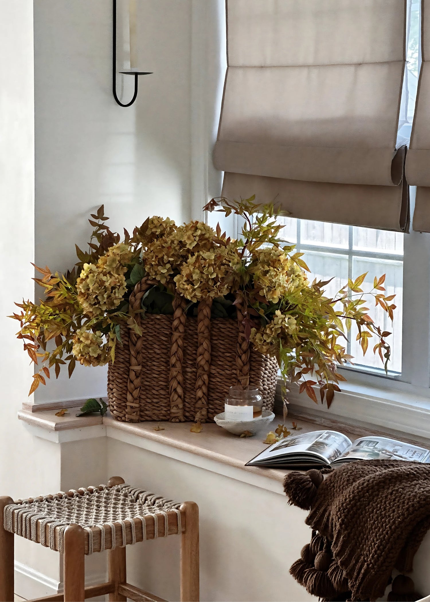 Arranging Faux Fall Hydrangeas and Greenery