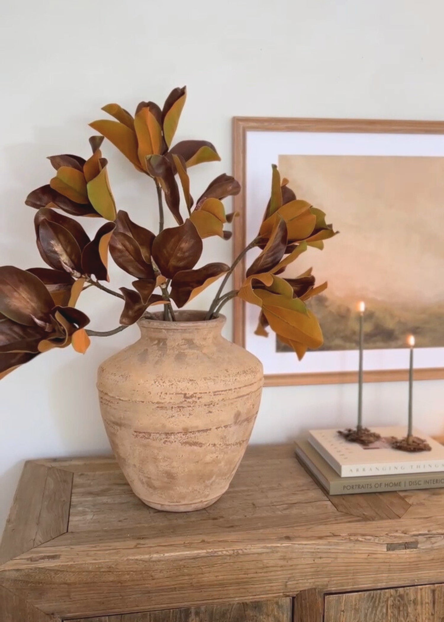 SAVE - Warm Brown Fake Magnolia Leaf Branch - 38.5"