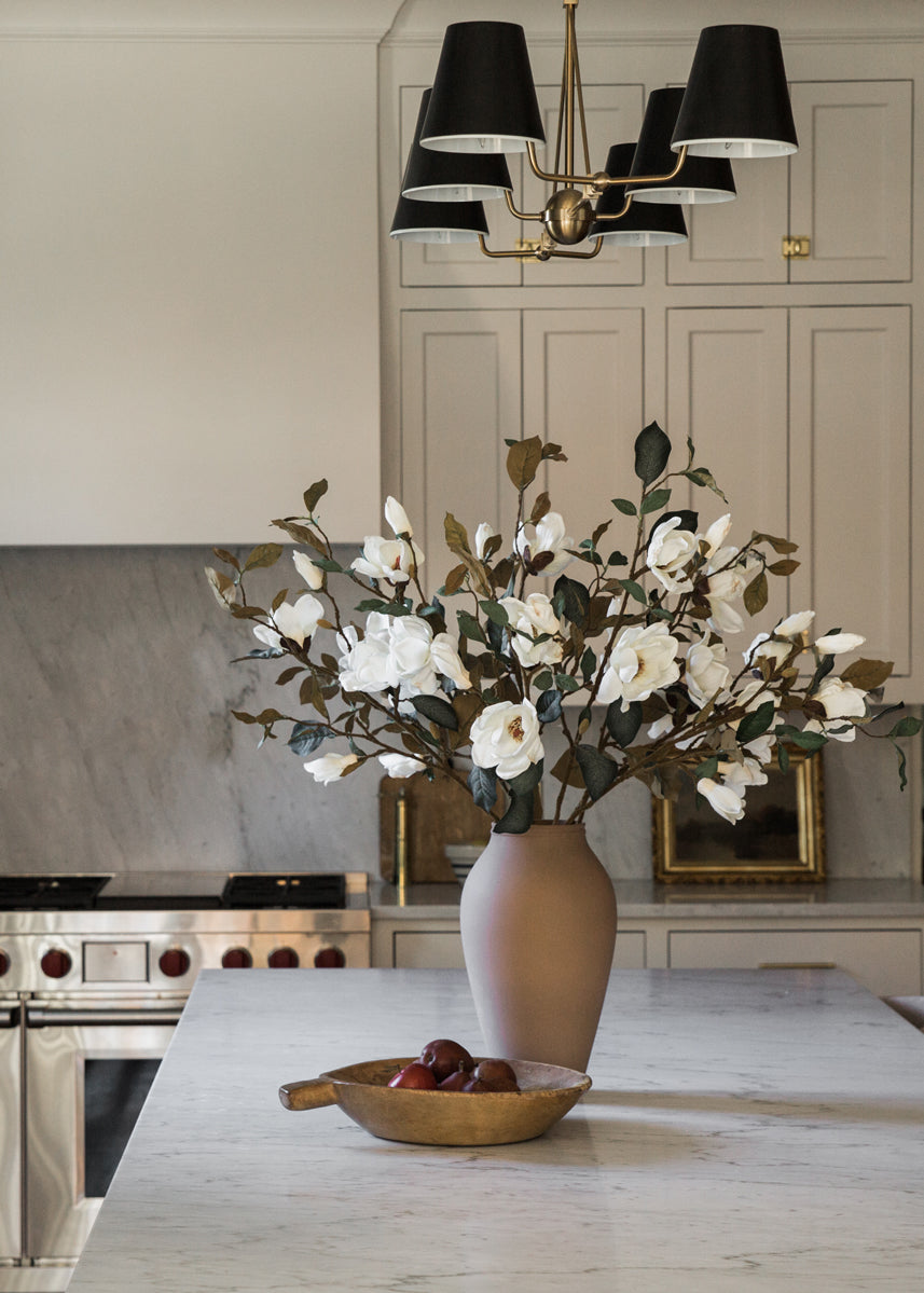 Home Styling with Faux Magnolias in Terracotta Ceramic Vase