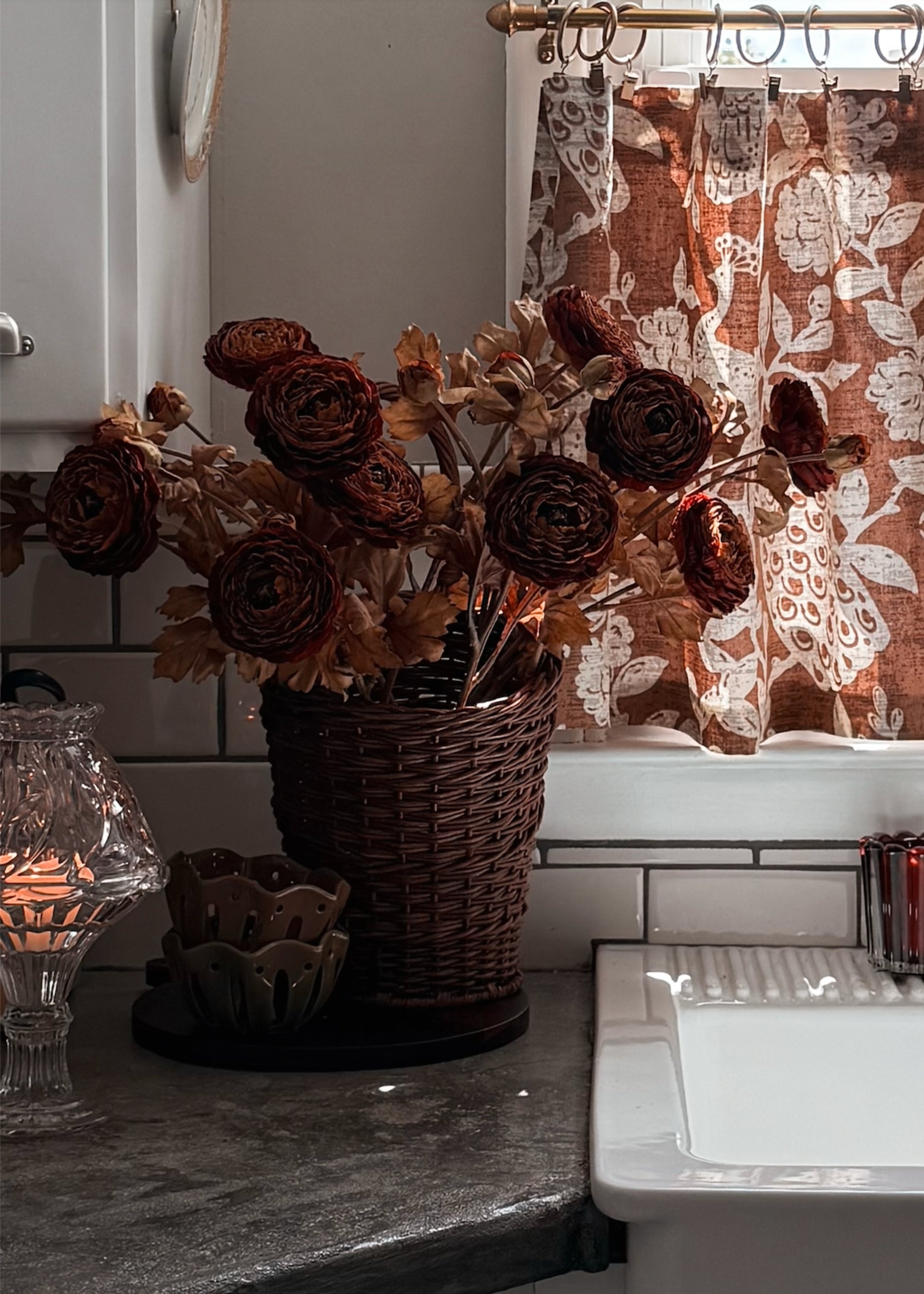 Brown Fall Ranunculus Styled on a Kitchen Counter