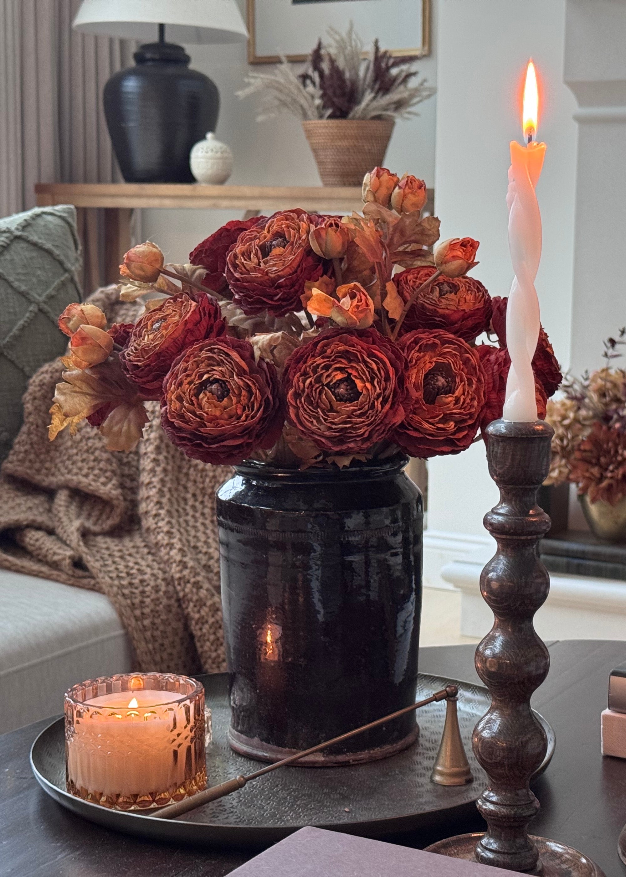 Artificial Ranunculus in Autumn Brown Arranged in a Vase
