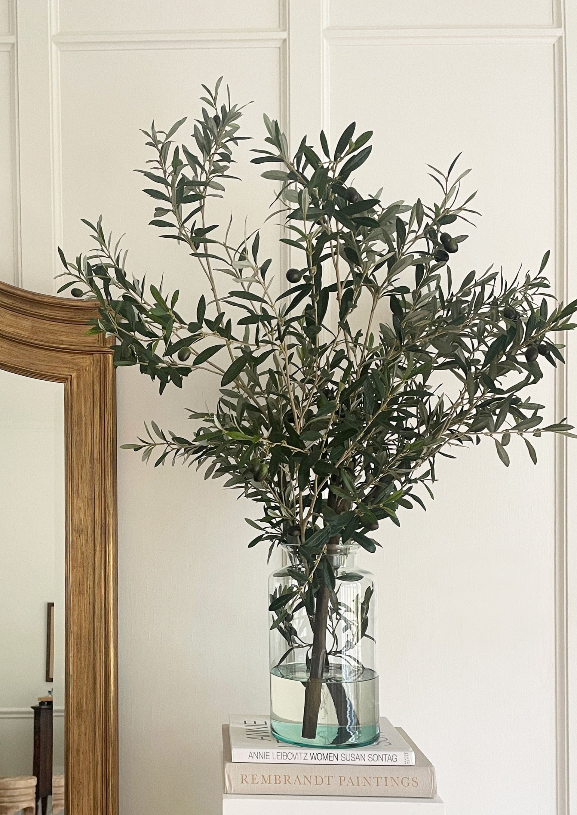 Afloral Glass Vase Arrangement of Faux Olive Branches