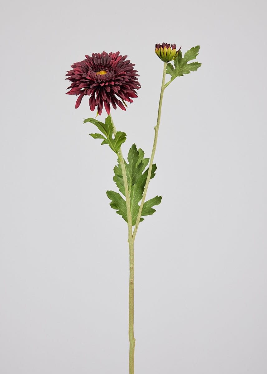 Artificial Fall Mum Stem in Burgundy