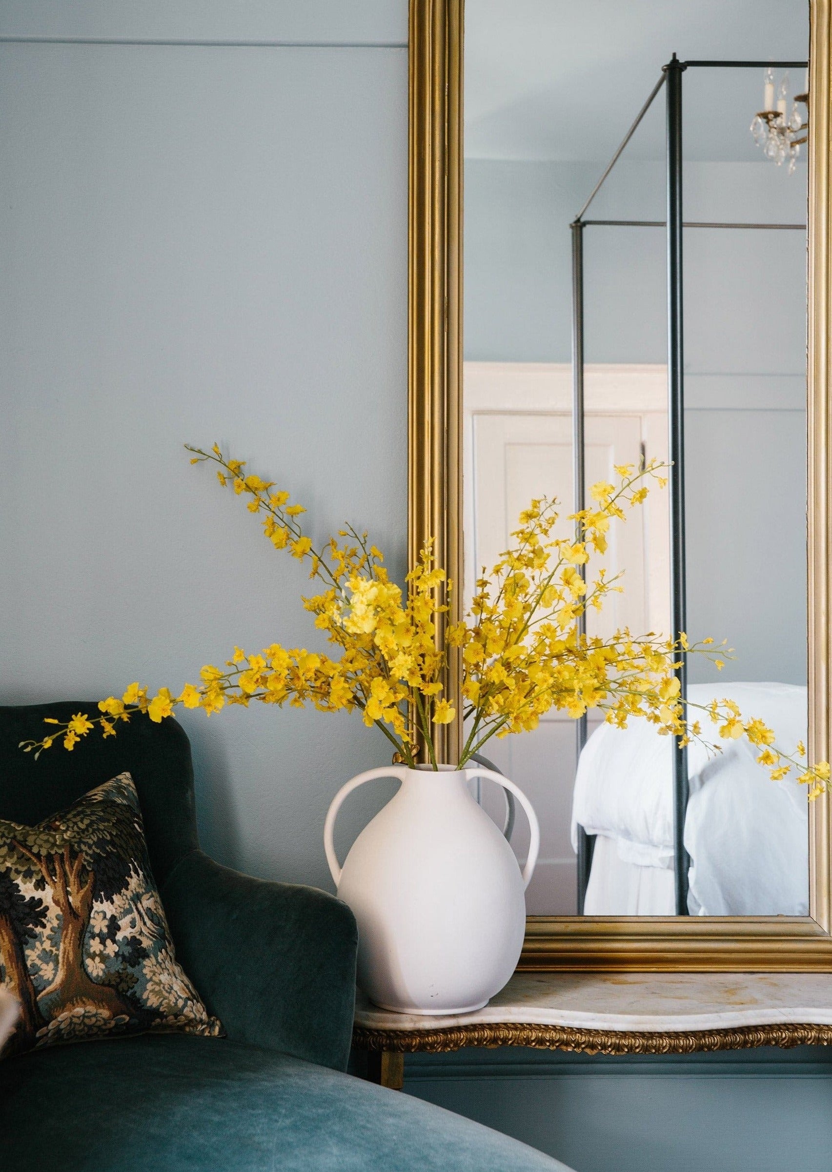 Yellow Dancing Orchids in Afloral Double Handles Vase