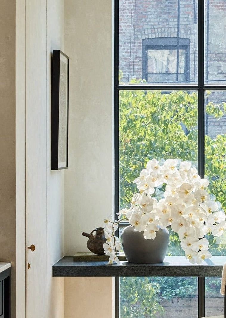 afloral Large White Real Touch Orchids in Charcoal Slate Table Vase