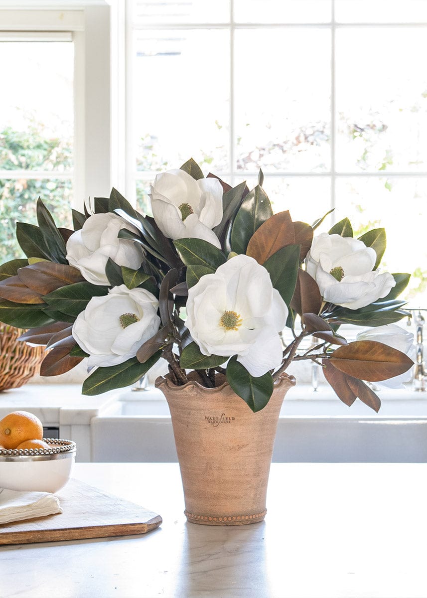 Wakefield Terracotta Planter with Faux Magnolia Flowers