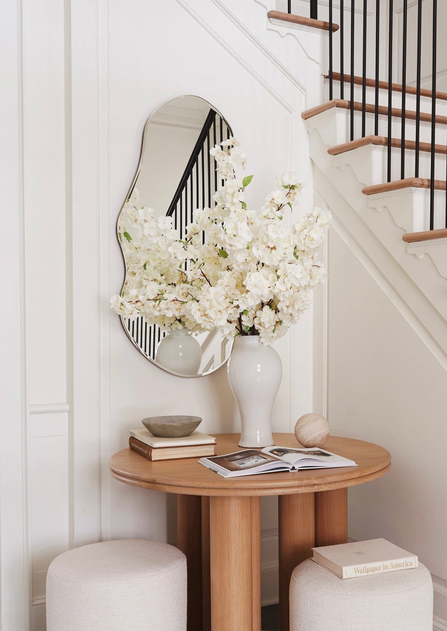 White Artificial Cherry Blossoms Styled in Afloral Tall White Vase