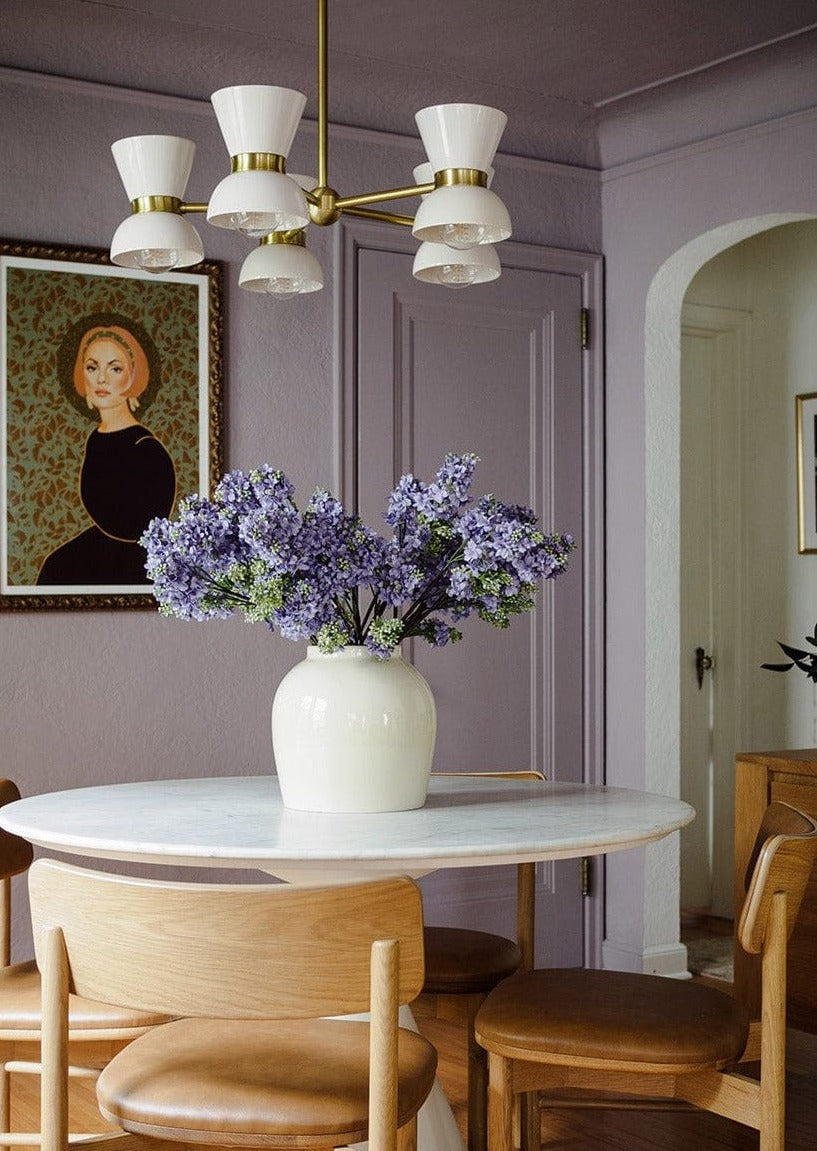 Afloral Purple Lilacs Styled in Large White Ceramic Vase Home Decor