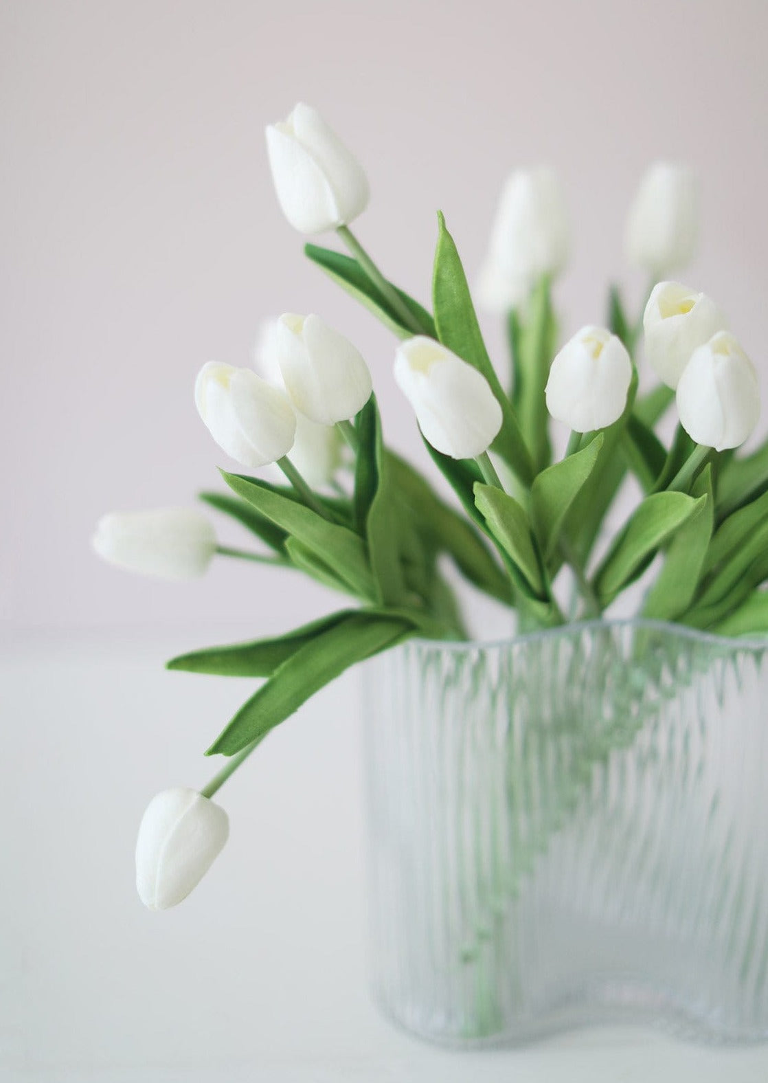 Real Touch Tulips in Clear Ribbed Vase