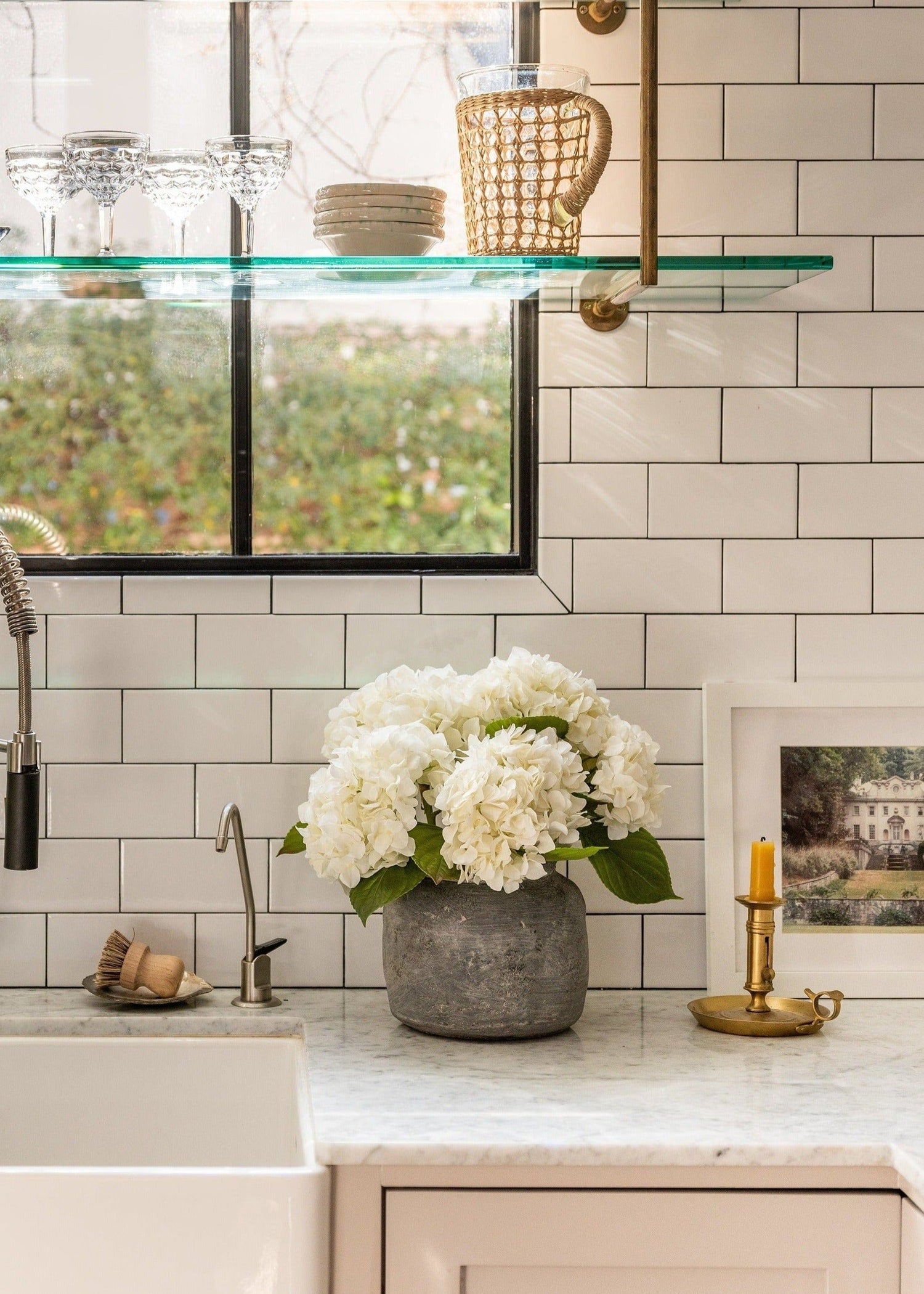 Concrete Vase Styled with Afloral Real Touch White Hydrangea Stems
