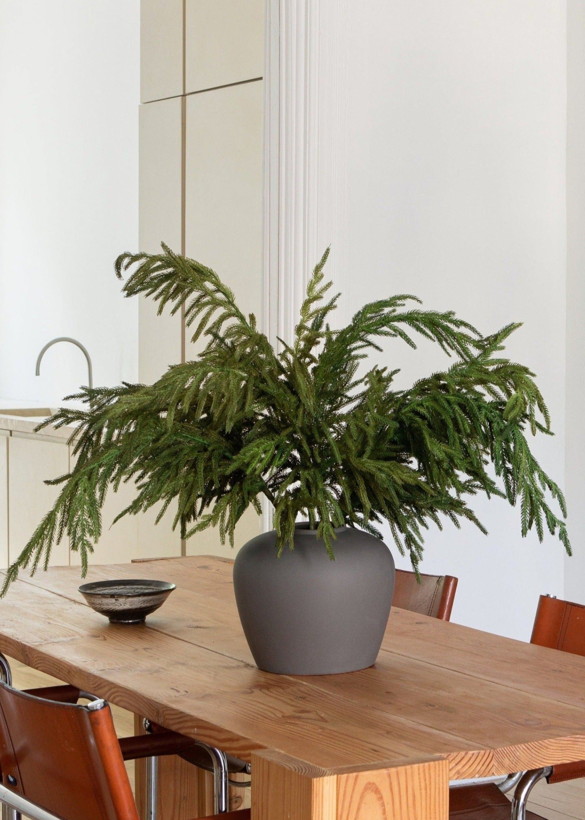 Slate Clay Vase Styled with Faux Norfolk Pine at afloral