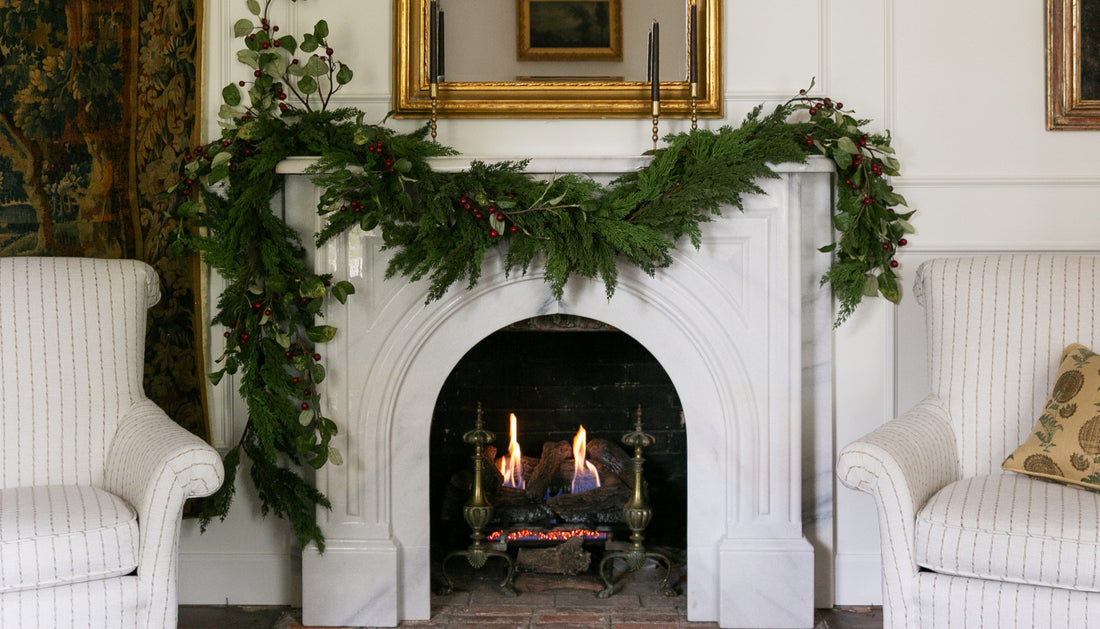 Holiday Mantel with Afloral Deluxe Cedar Garland