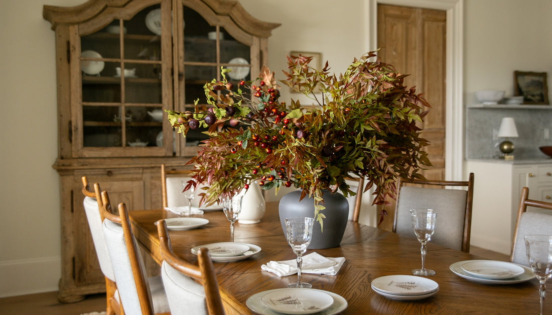 luxe faux greenery and berry thanksgiving centerpiece