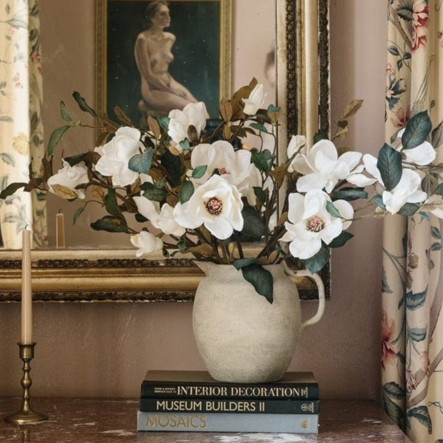 Elegant faux magnolia flower arrangement
