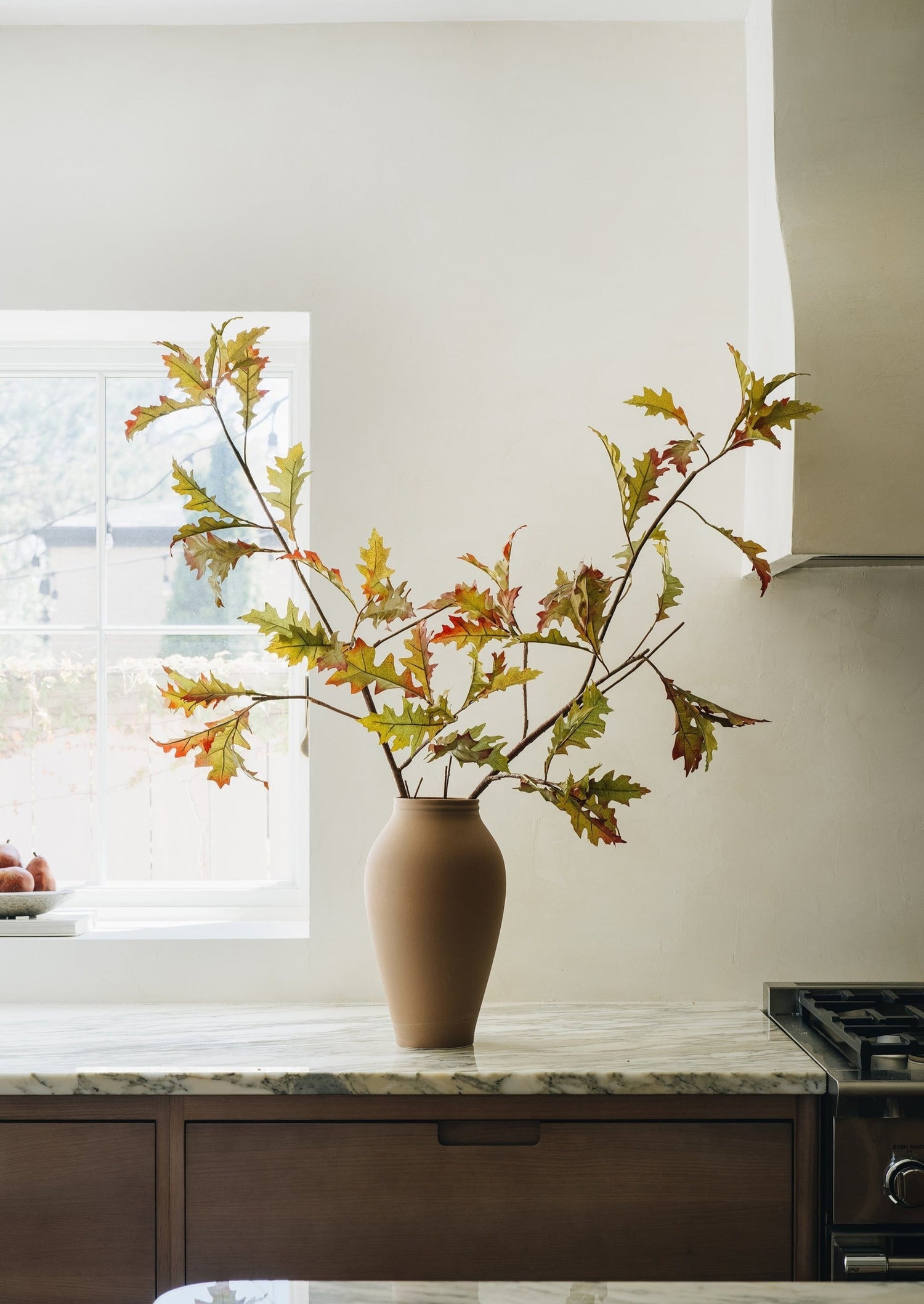 Hairpin Flower Frog Vase Arrangement with Faux Fall Oak Branches