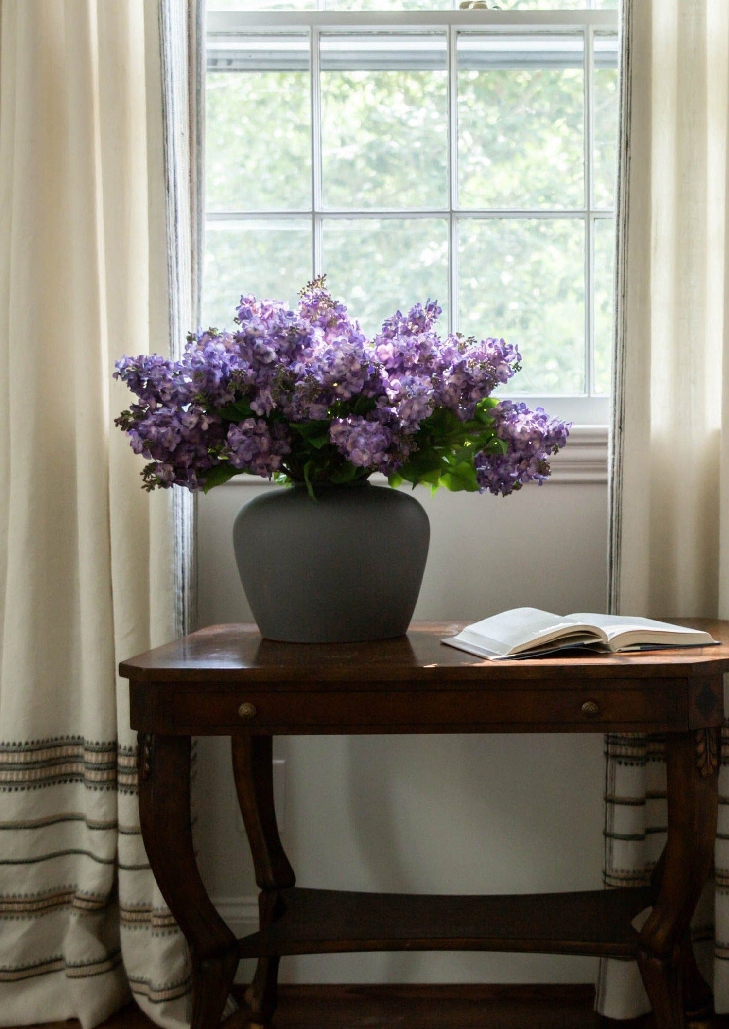 Purple Faux Lilac Flowers Styled in Slate Table Vase at afloral