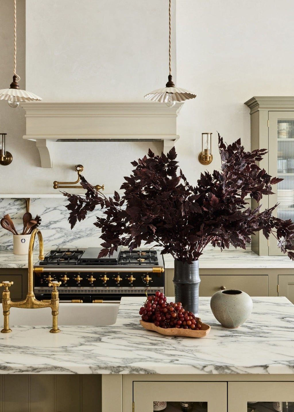 Afloral Plum Faux Cimicifuga Fall Leaves Styled in Vase