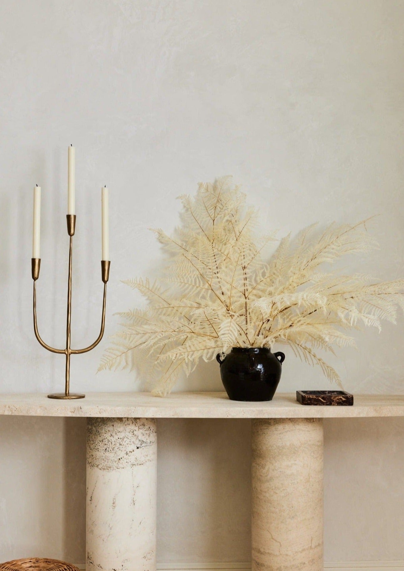 Bleach Dried Ferns Styled in Clay Vase