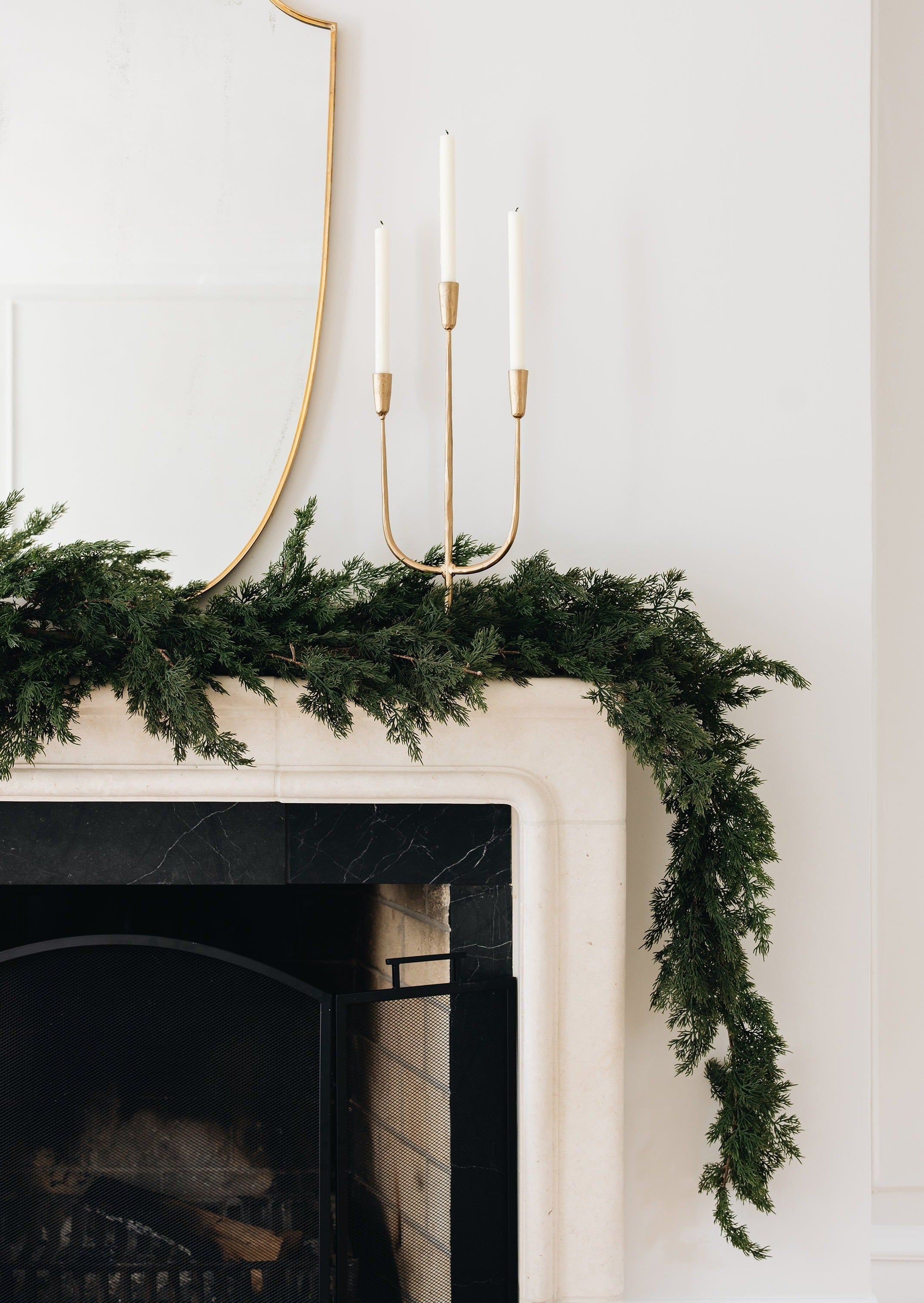 Afloral Faux Cedar Garland Styled with Candle Holder