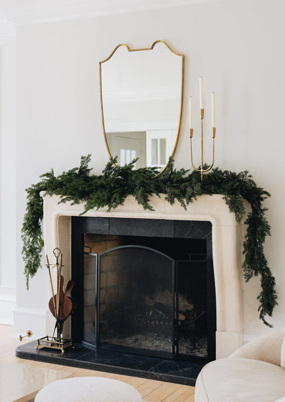 Afloral Faux Winter Cedar Garland Styled on Mantel