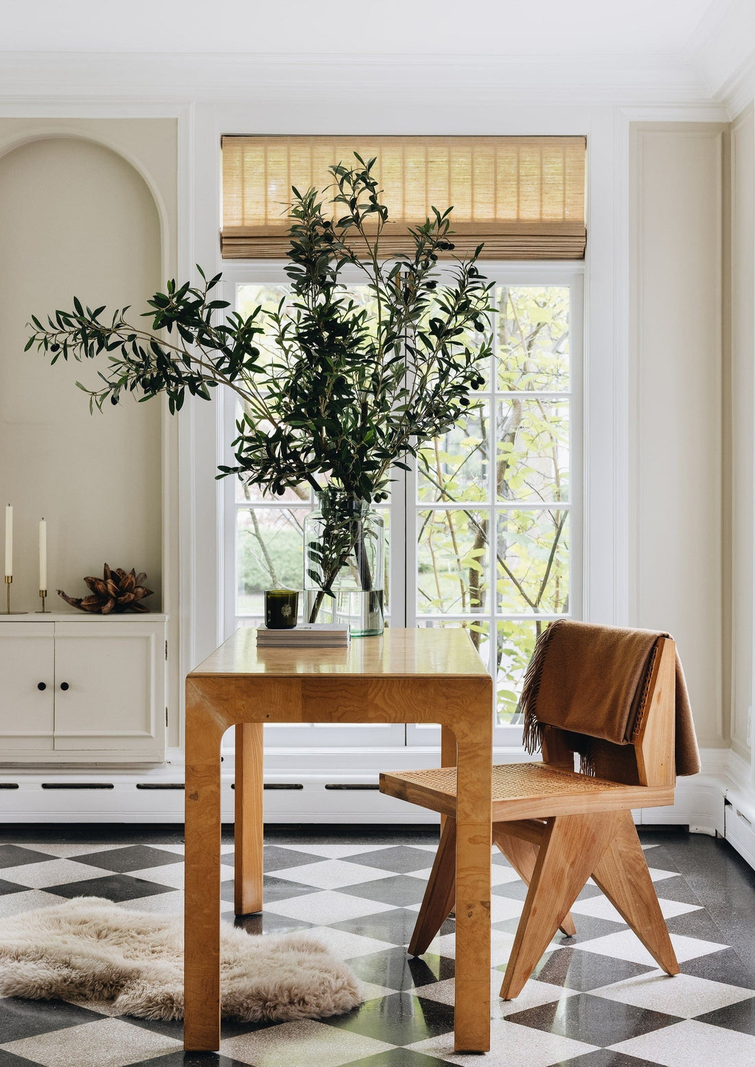 Large Faux Olive Branch Arrangement Styled on Table