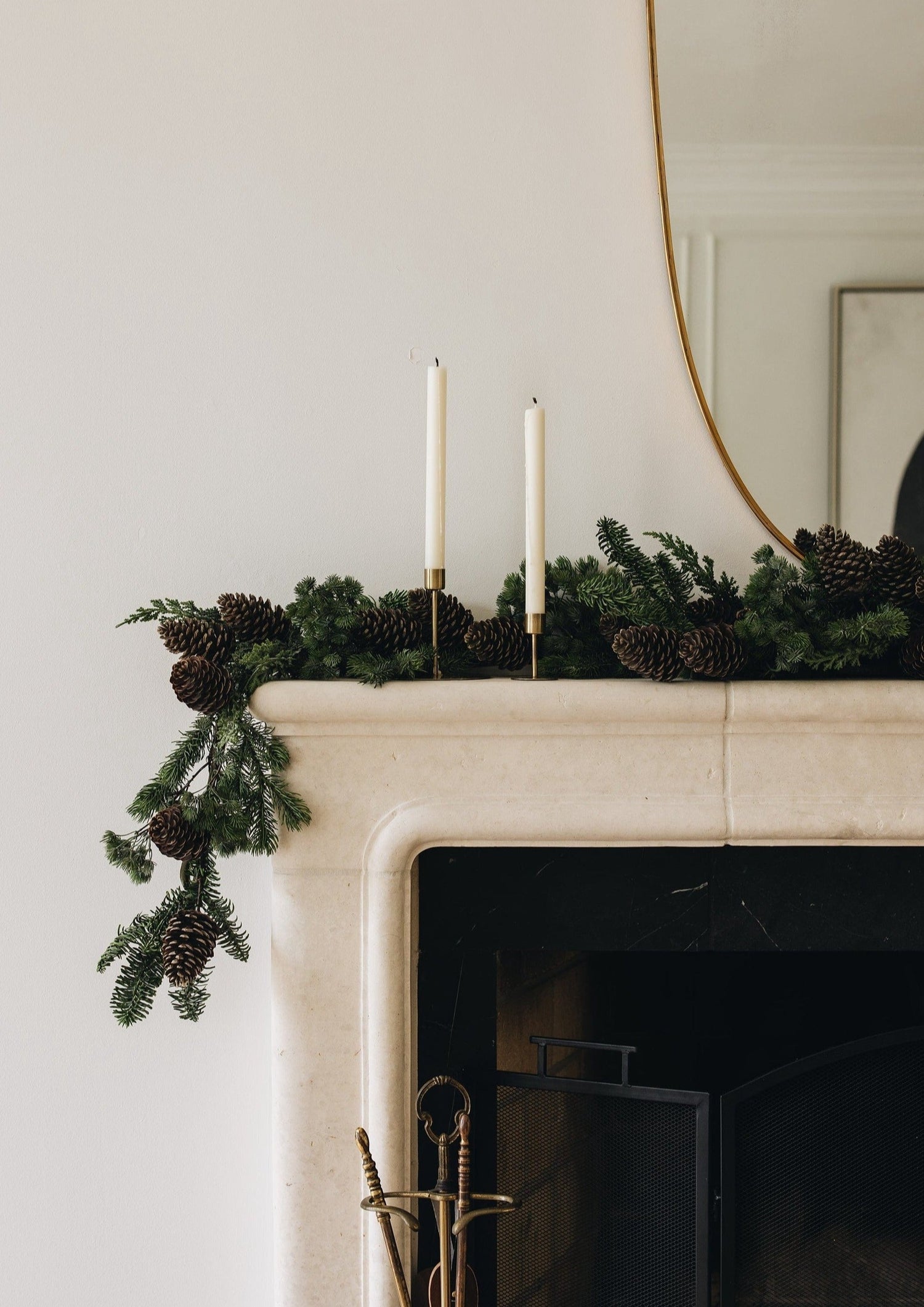 Afloral Faux Spruce and Pine Cone Garland Styled on Mantel