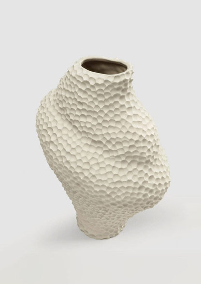 Textured Ceramic Vase in Cream Beige