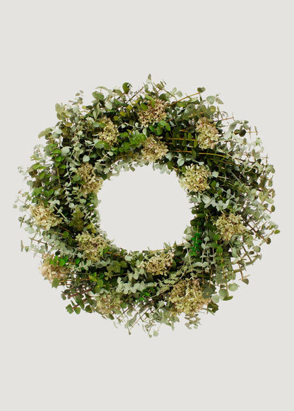 Mixed Green Preserved Eucalyptus and Hydrangea Wreath