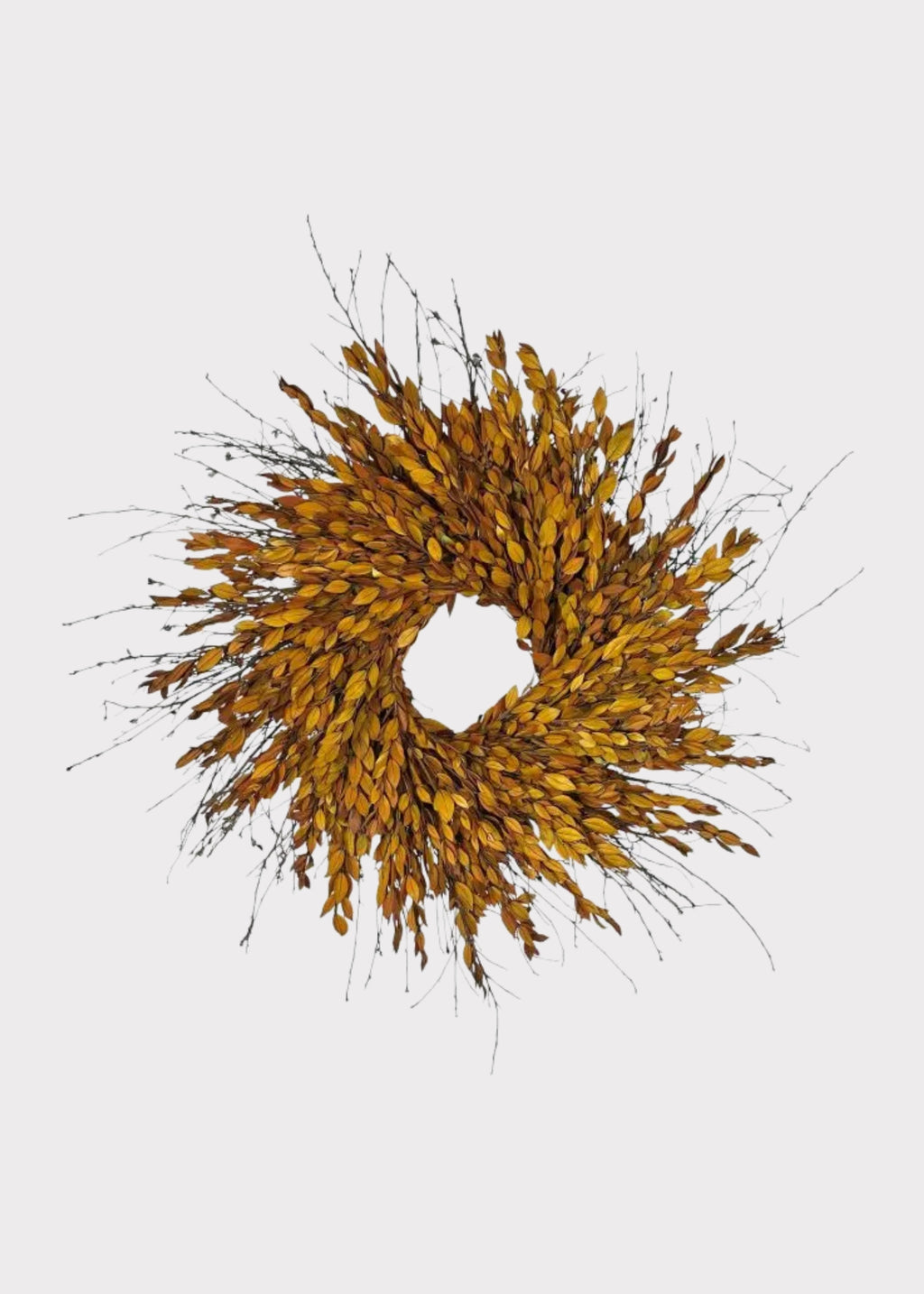 Autumn Preserved Myrtle Leaf Wreath in Warm Amber Brown
