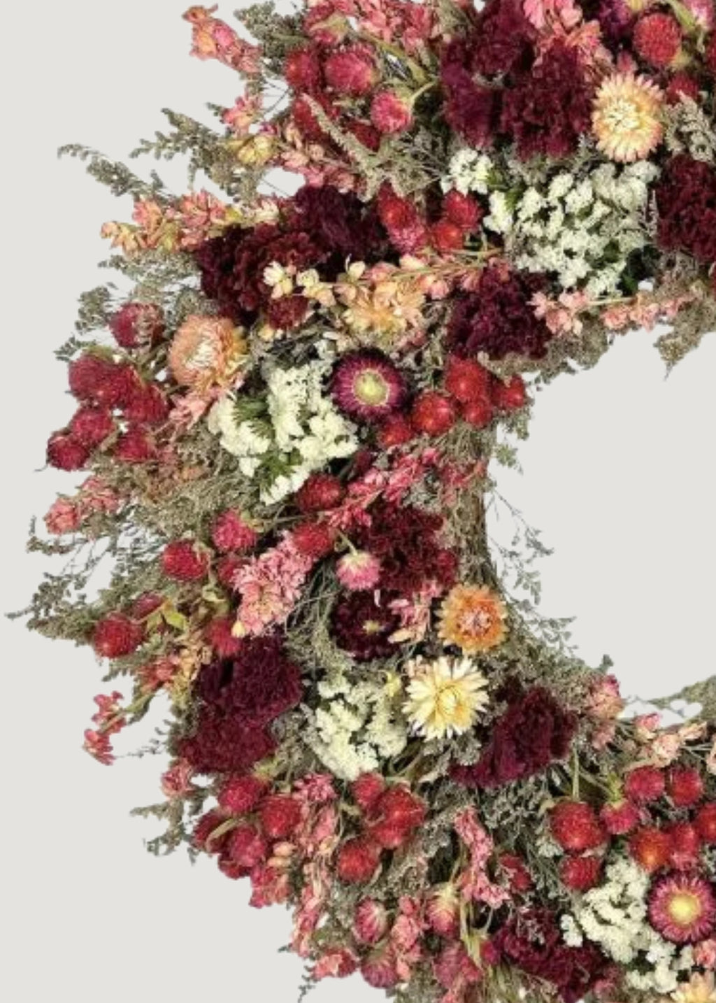 Close-up of Pink and Red Mixed Dried Floral Wreath