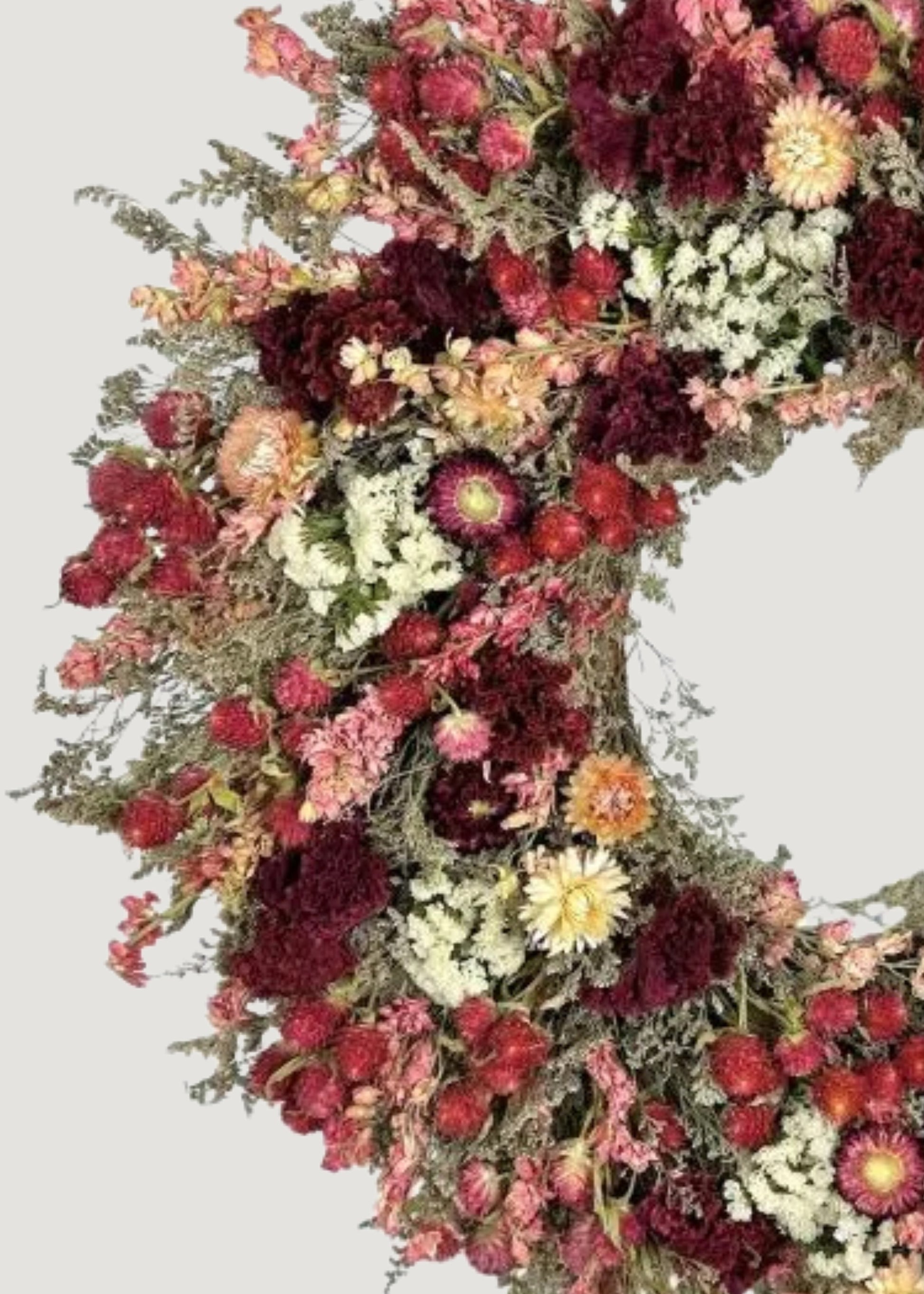 Close-up of Pink and Red Mixed Dried Floral Wreath