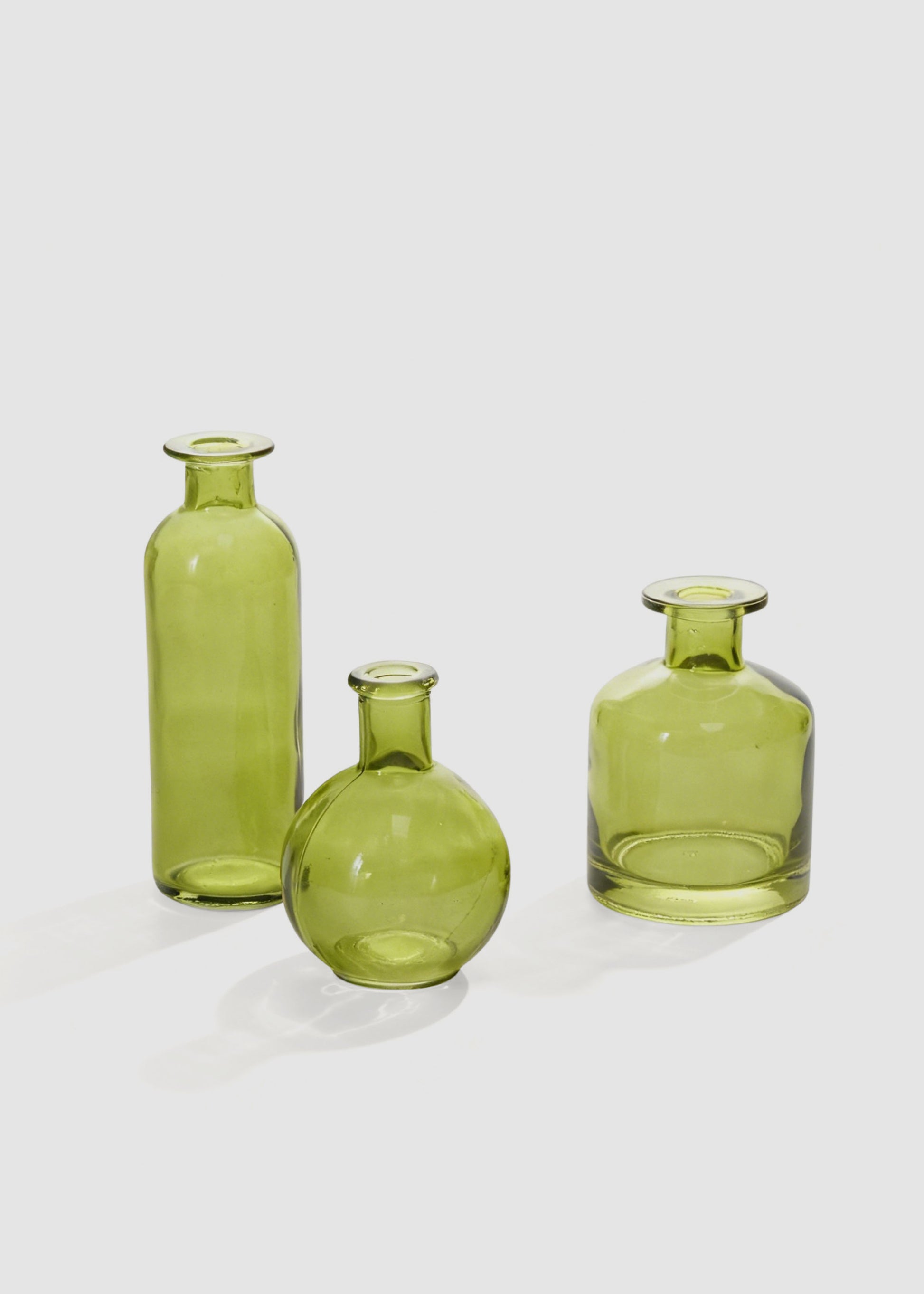 Set of 3 Vintage Green Glass Bud Vases