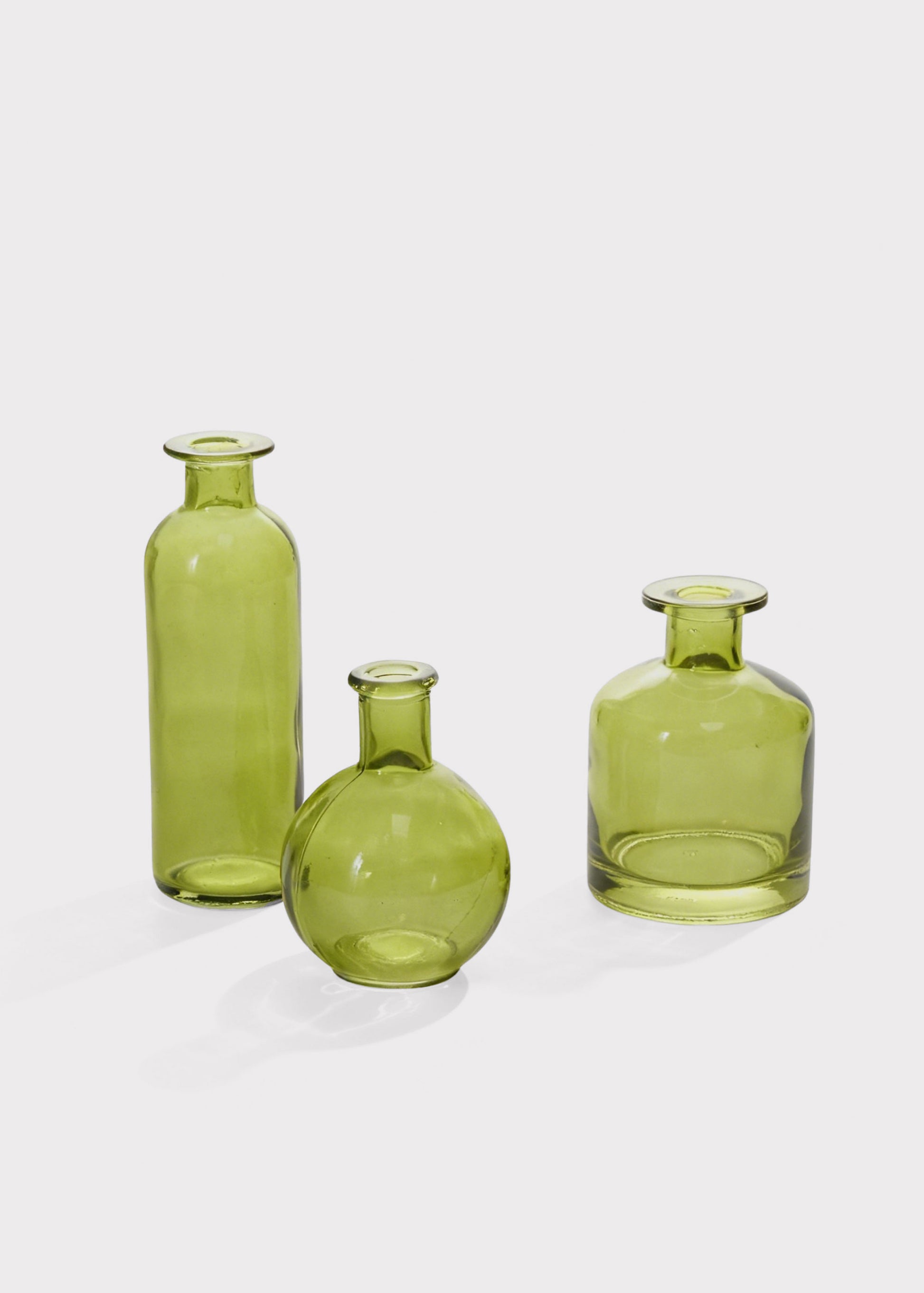 Set of 3 Vintage Green Glass Bud Vases