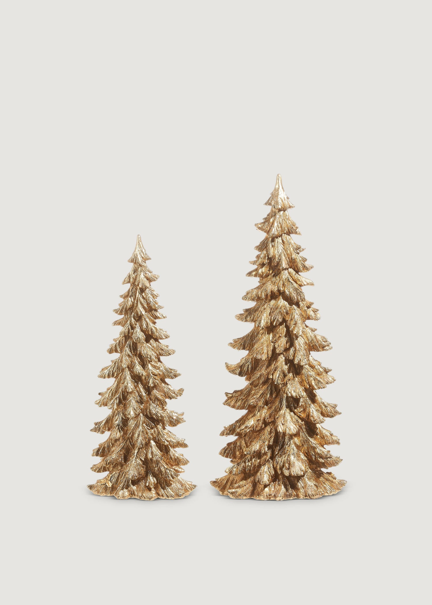 Set of 2 Gold Resin Mini Tabletop Christmas Trees 