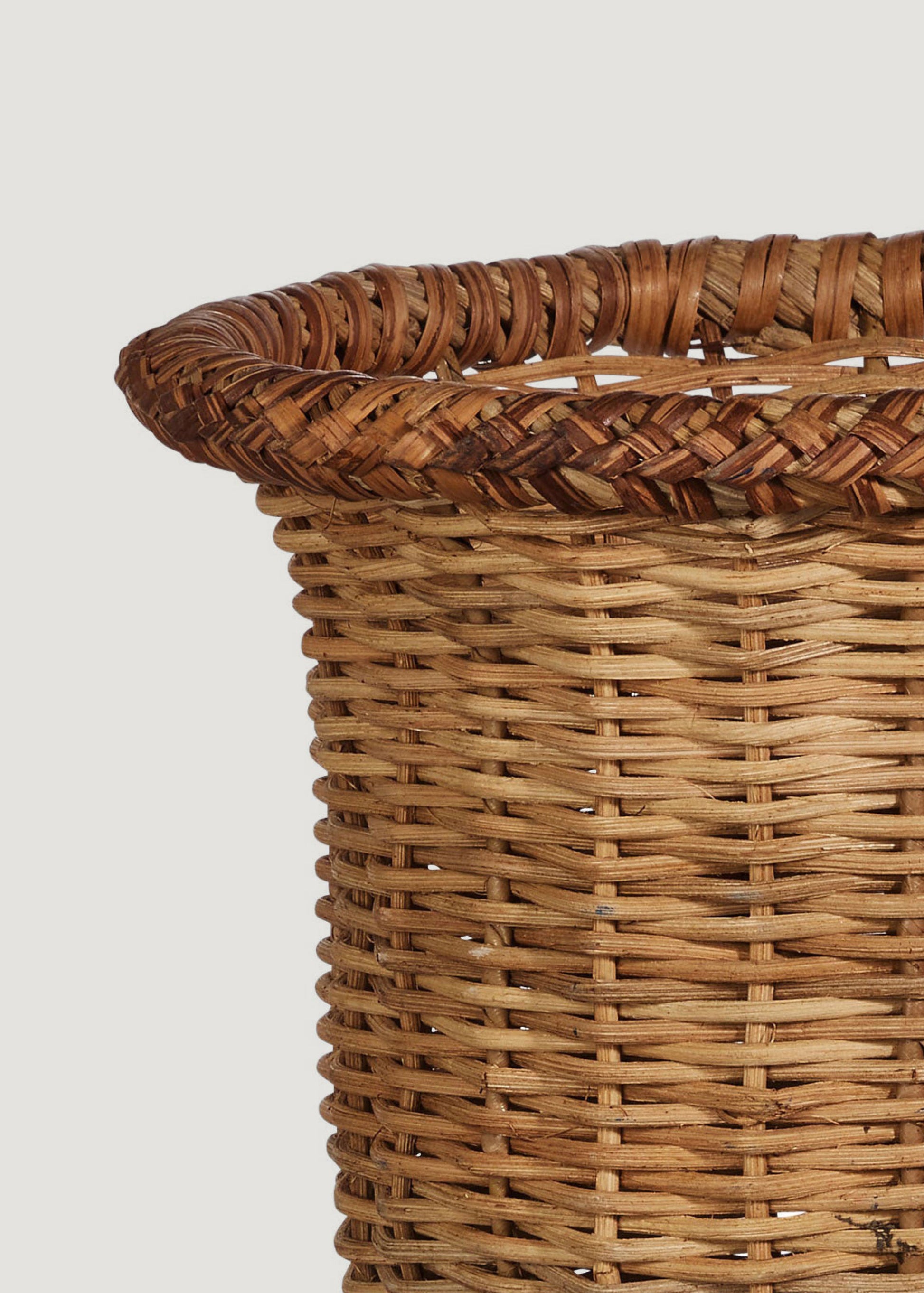 Close-up of Woven Rattan Urn Planter Pot Opening