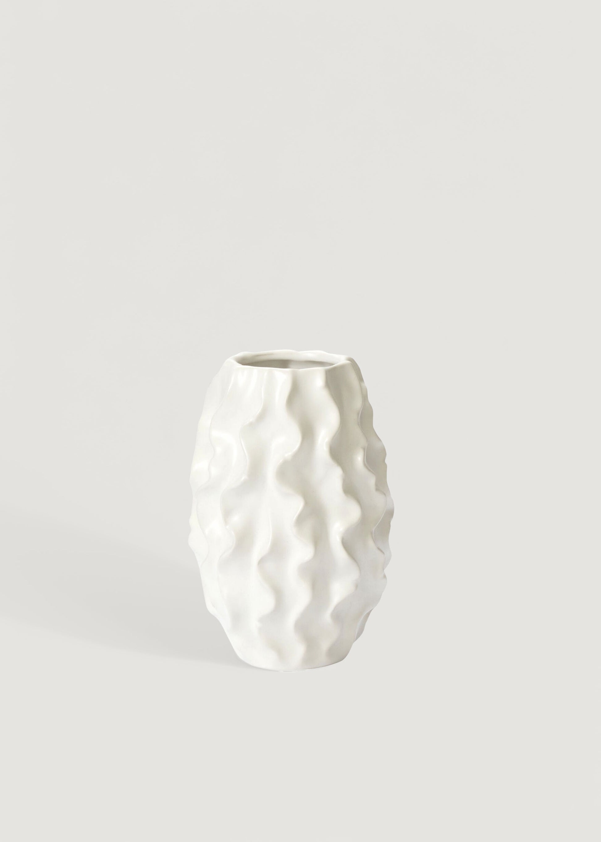 Matte White Ceramic Ruffle Vase 