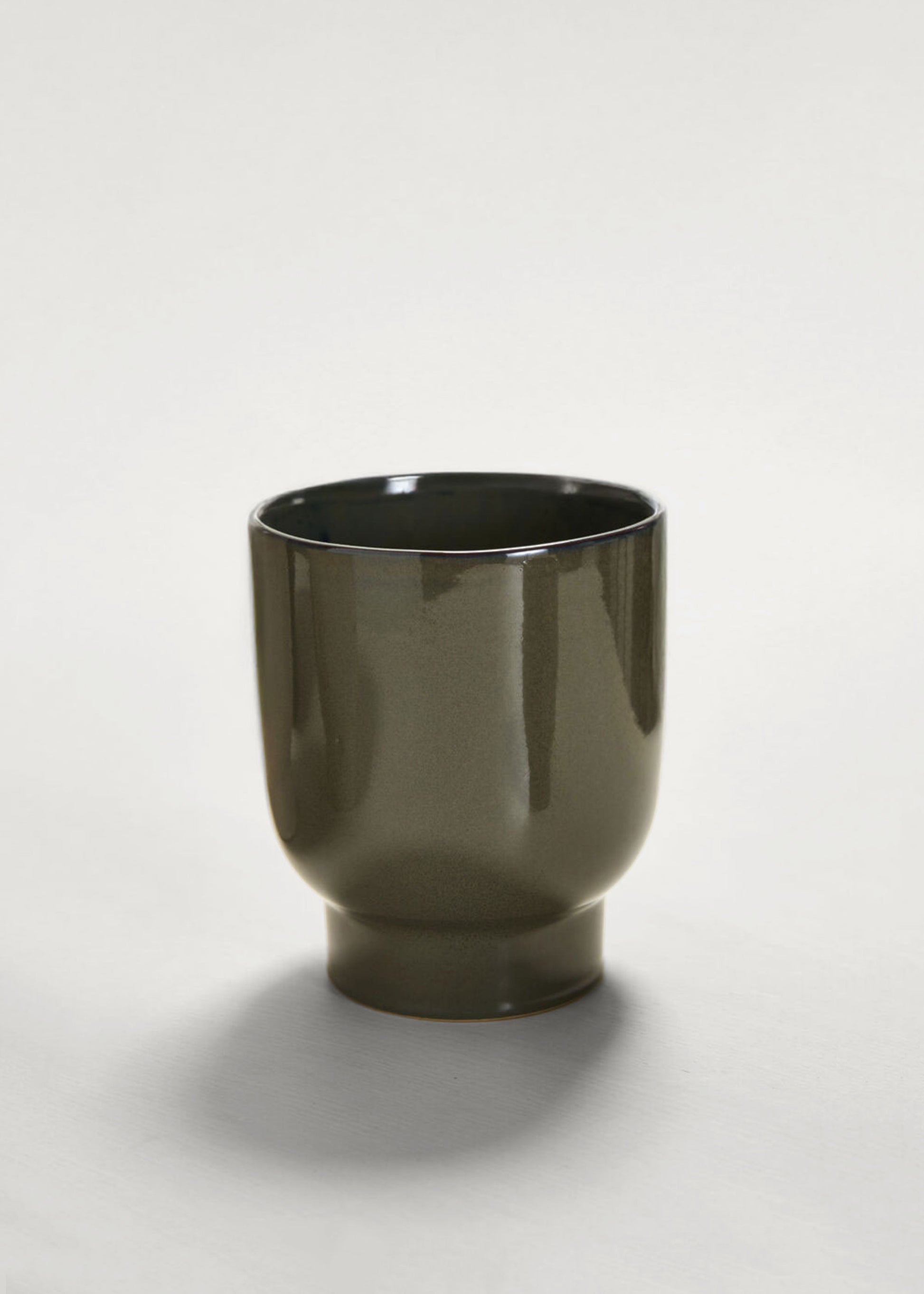Dark Olive Green Glossy Ceramic Footed Pot